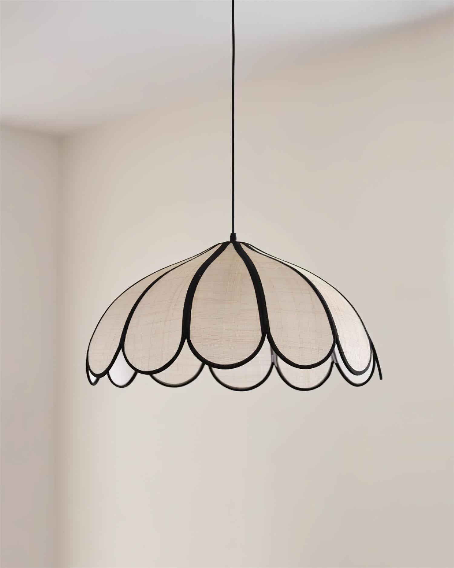 Pendant Lamp Scalloped Plant Fiber Shade Metal Frame Minimalist