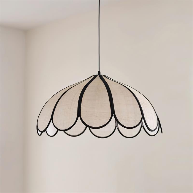 Pendant Lamp Scalloped Plant Fiber Shade Metal Frame Minimalist