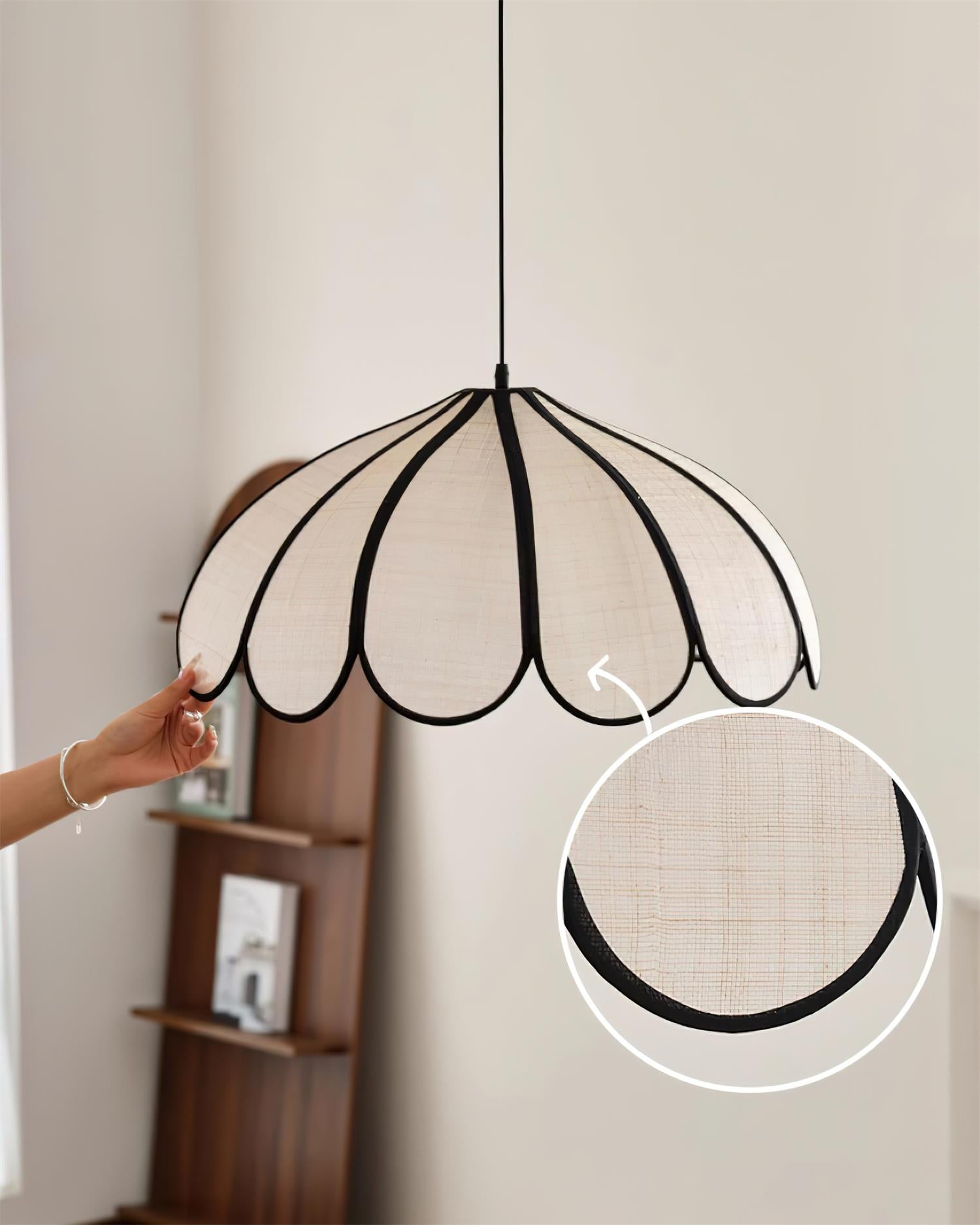 Pendant Lamp Scalloped Plant Fiber Shade Metal Frame Minimalist