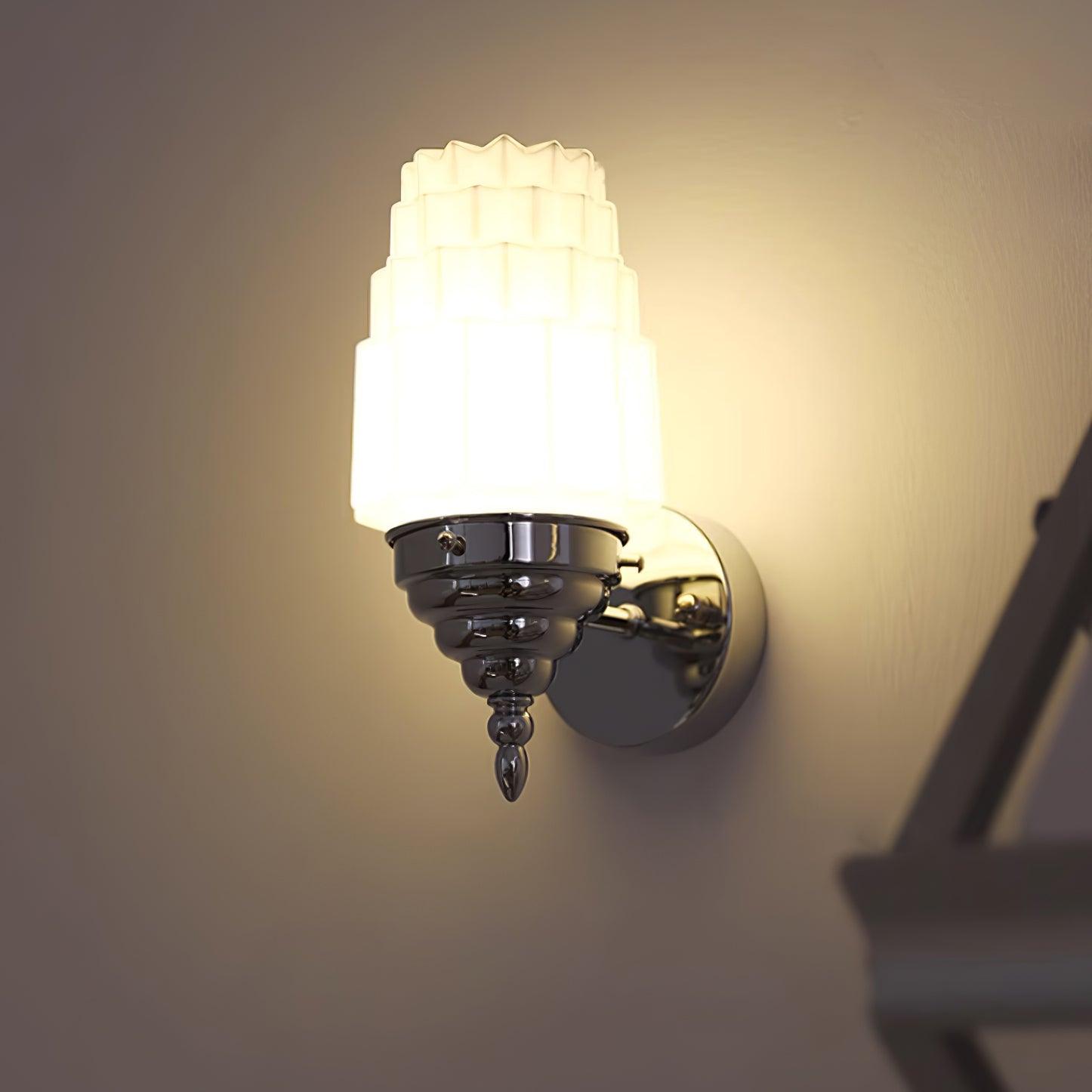 Wall Lamp Metal Body Glass Cylinder Shade Art Deco Bedroom