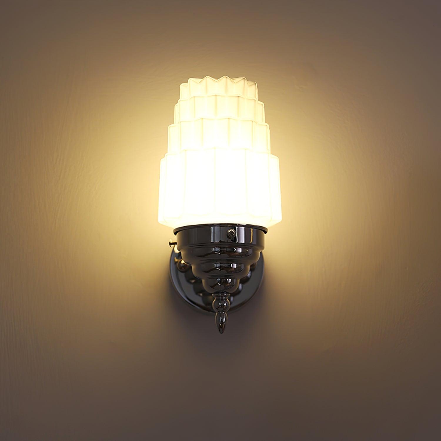 Wall Lamp Metal Body Glass Cylinder Shade Art Deco Bedroom