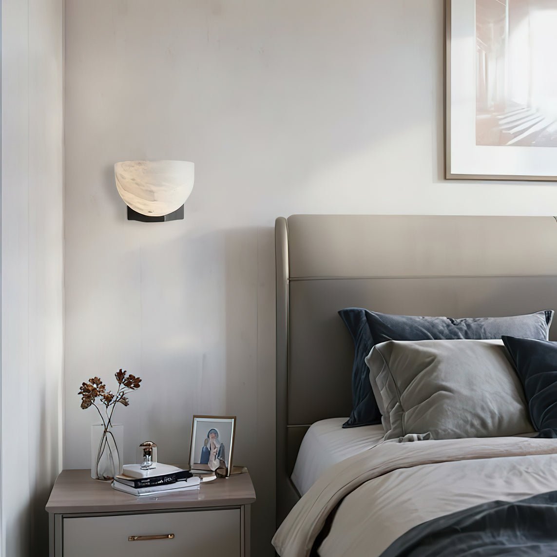 Corvina Bowl Alabaster Wall Light-Neutral Decor