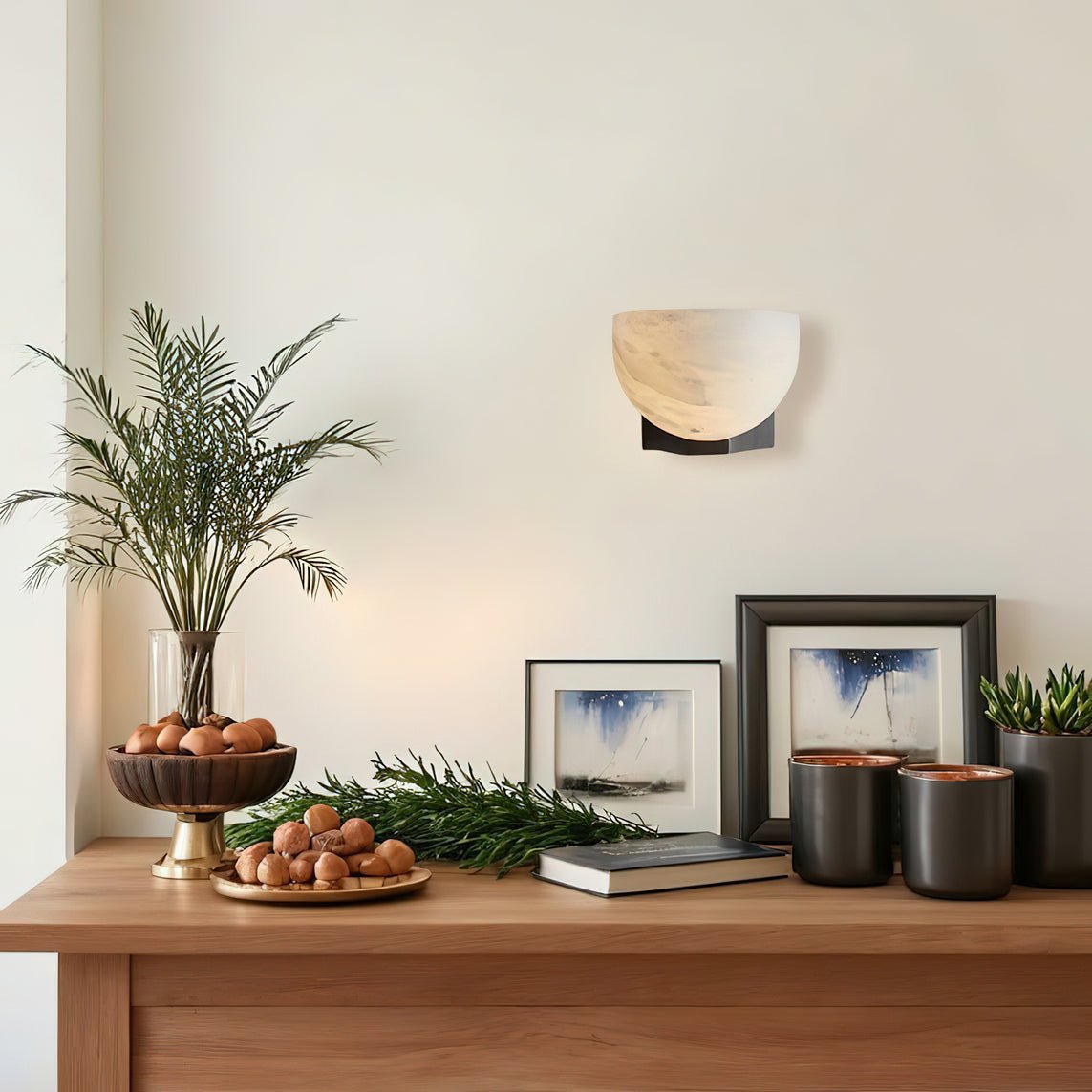Corvina Bowl Alabaster Wall Light-Neutral Decor