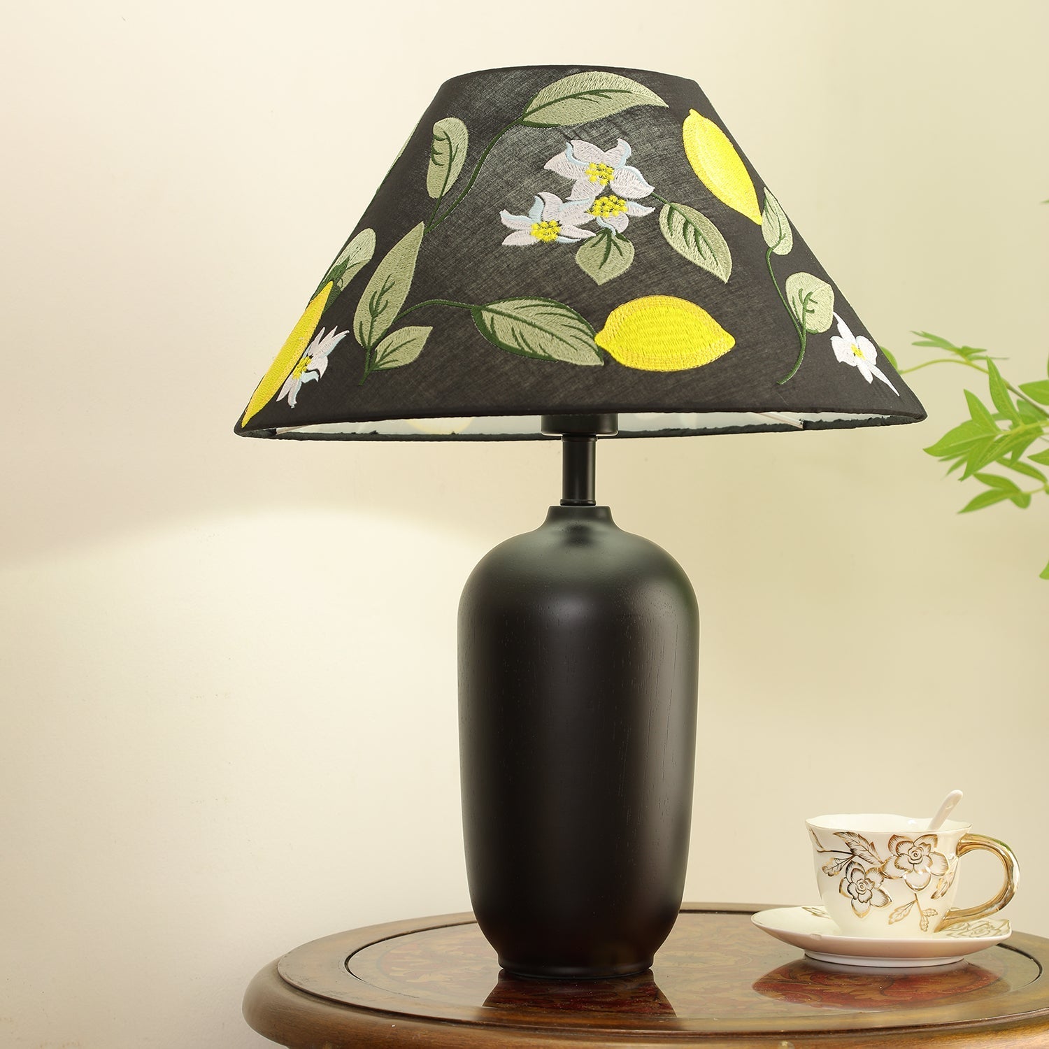 Sienna Wood & Fabric Classic Table Lamp-Neutral Decor