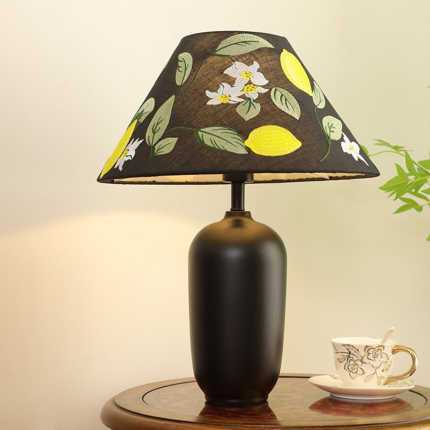 Sienna Wood & Fabric Classic Table Lamp-Neutral Decor