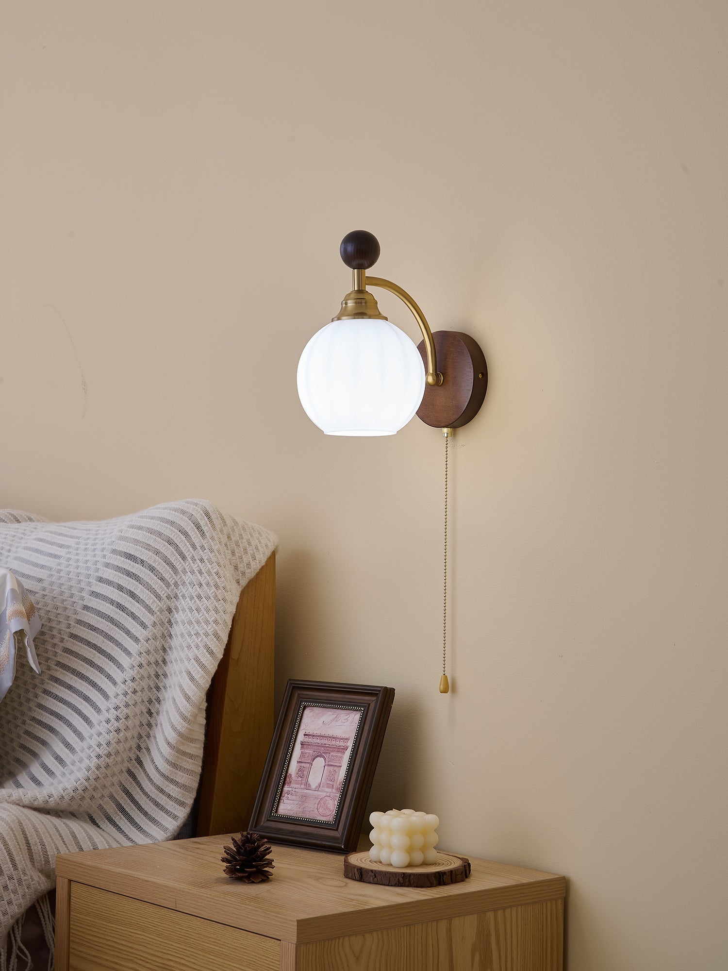 Eshae Premium Nordic Art Fabric Wood Wall Lamp-Neutral Decor