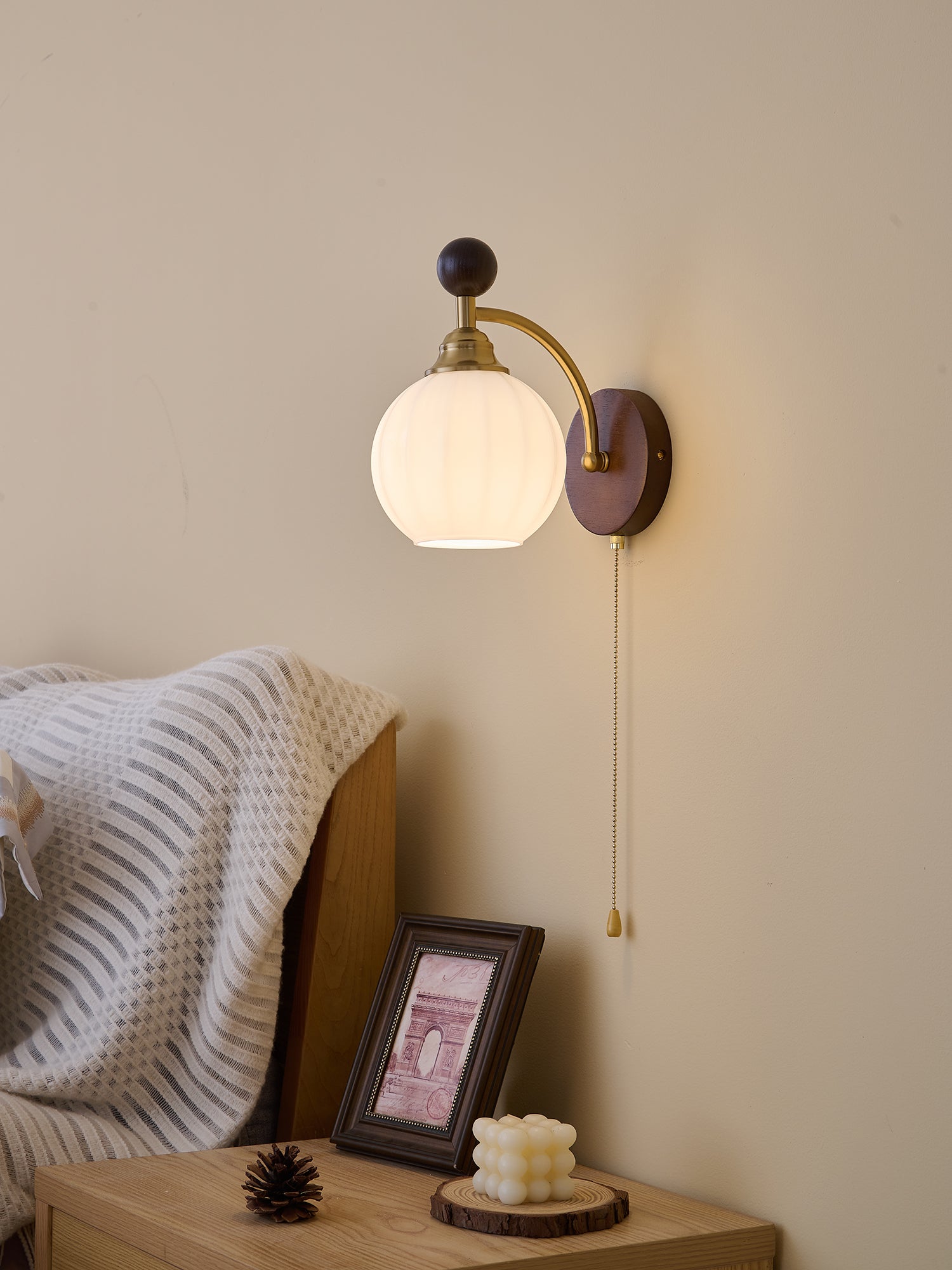 Eshae Premium Nordic Art Fabric Wood Wall Lamp-Neutral Decor