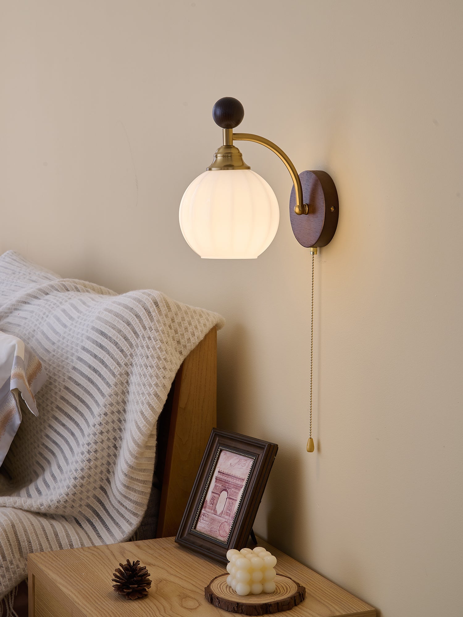 Eshae Premium Nordic Art Fabric Wood Wall Lamp-Neutral Decor