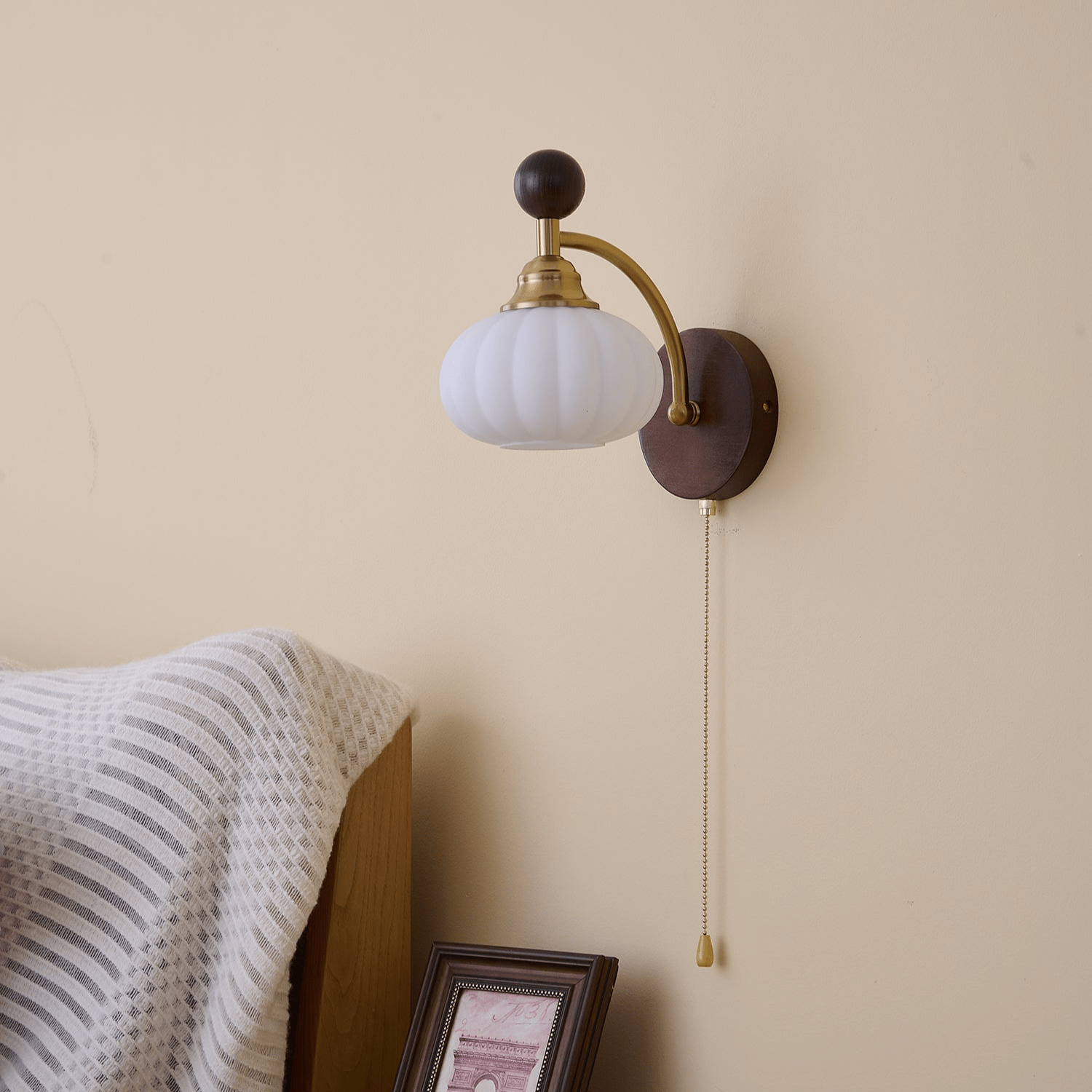 Eshae Premium Nordic Art Fabric Wood Wall Lamp-Neutral Decor