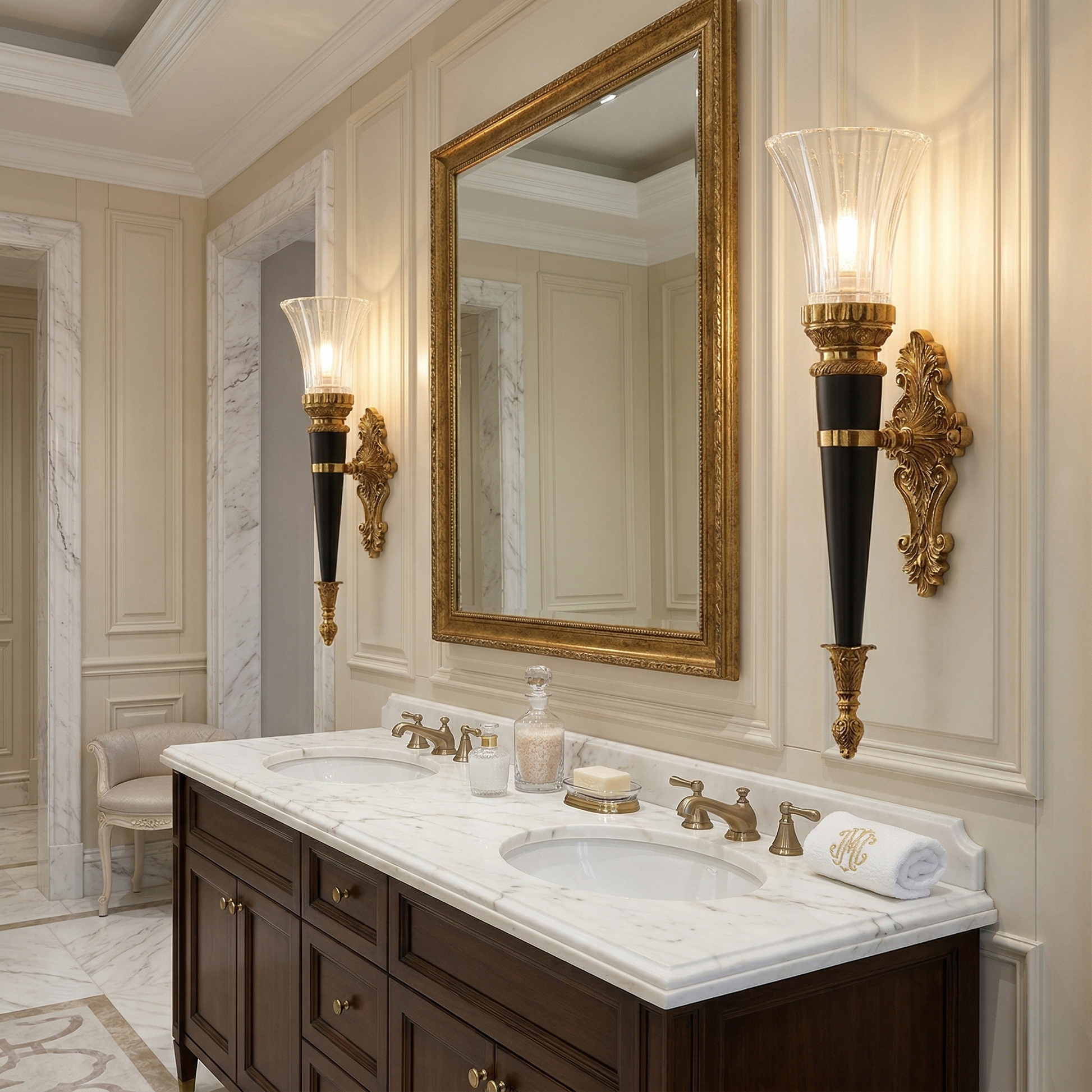 Side view of the elegant Rosalinda Torch Wall Lamp.