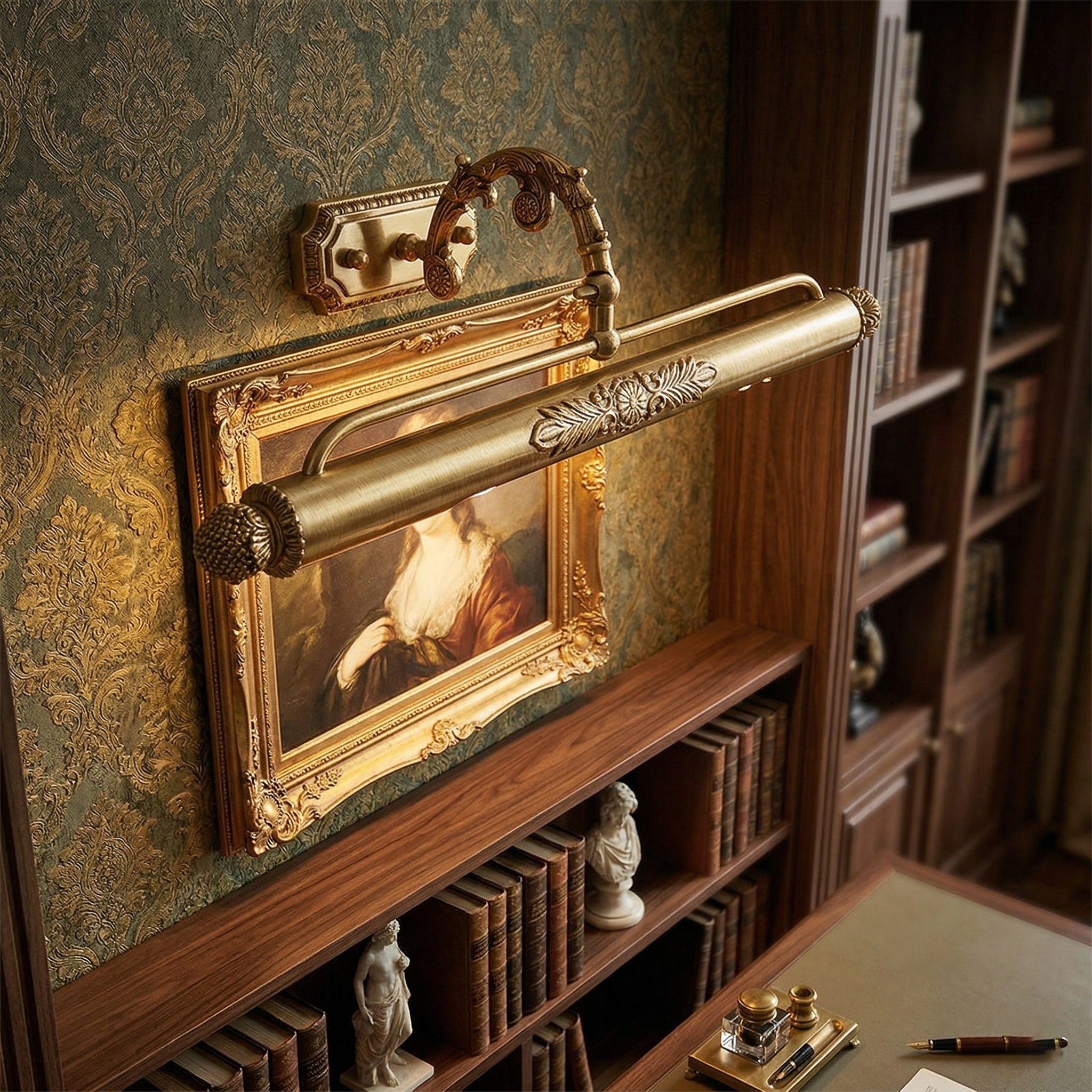 Detail of the integrated light source on the Pania gallery-style lamp.