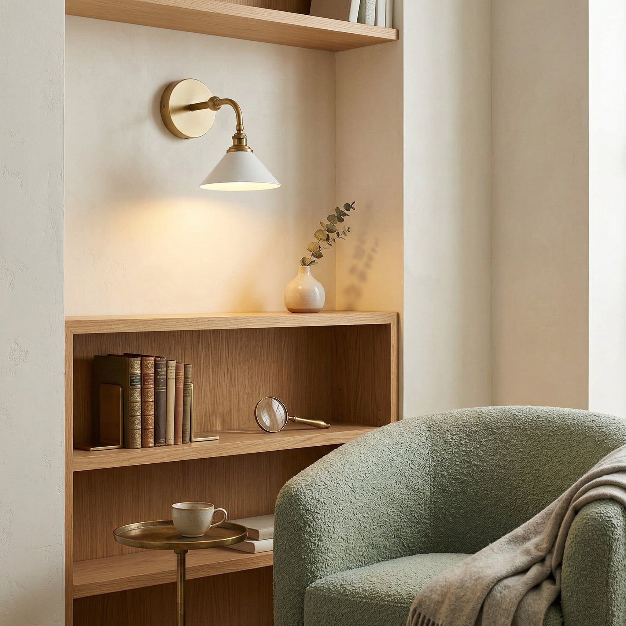 Detail shot of the aluminum lampshade option for the Thetford Wall Sconce.