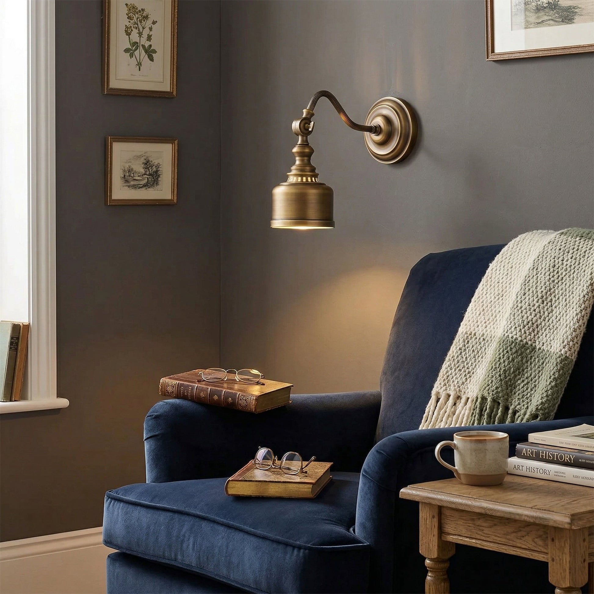 Addison Wall Lamp used as a bedside reading light.