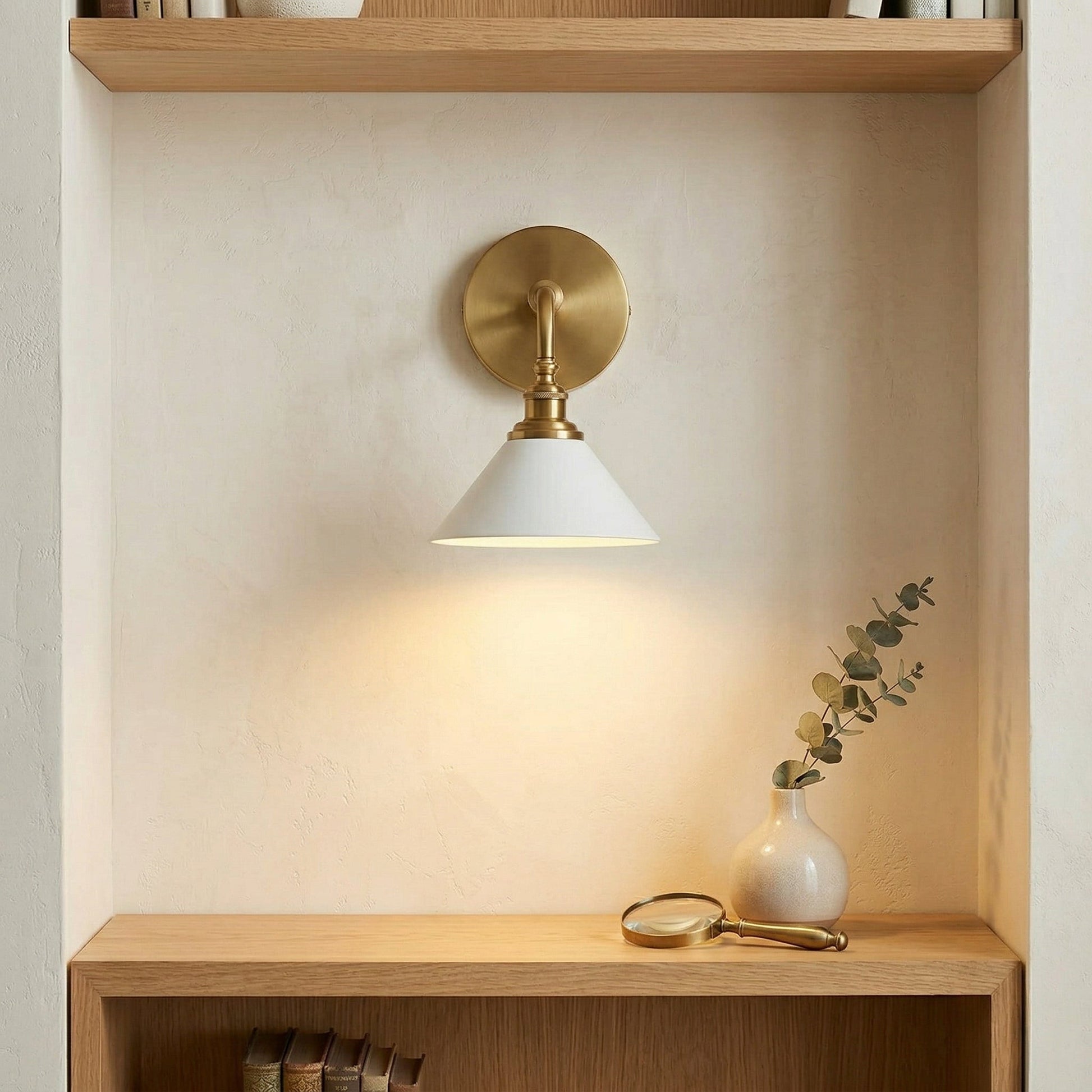Detail shot of the ceramic lampshade option for the Thetford Wall Sconce.
