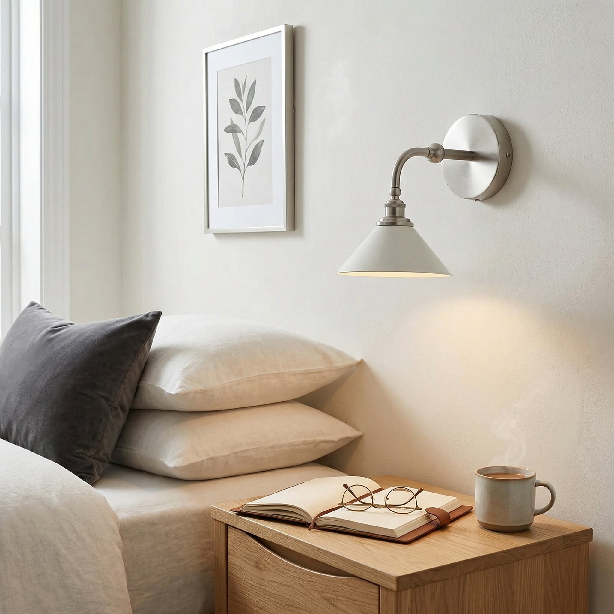Lifestyle image showing the Thetford Wall Sconce mounted in a modern living room.