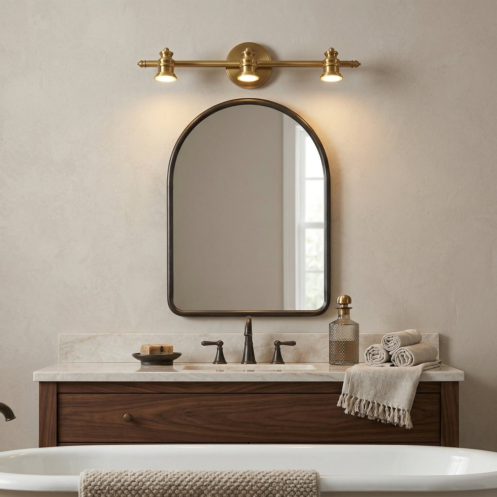 The linear brass mounting bar of the Halophane Wall Lamp.