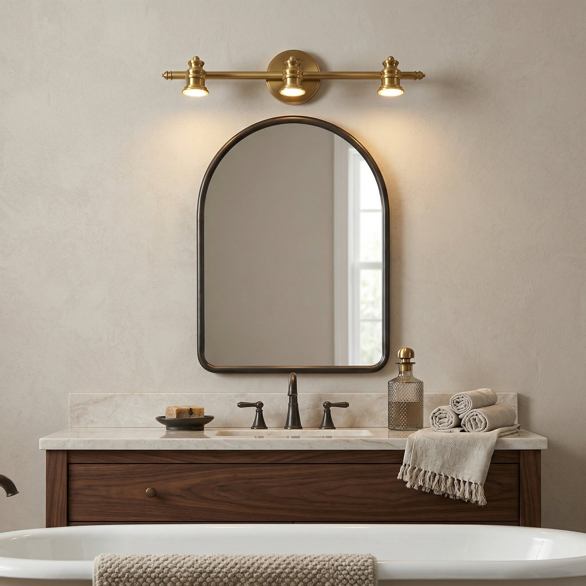 The linear brass mounting bar of the Halophane Wall Lamp.