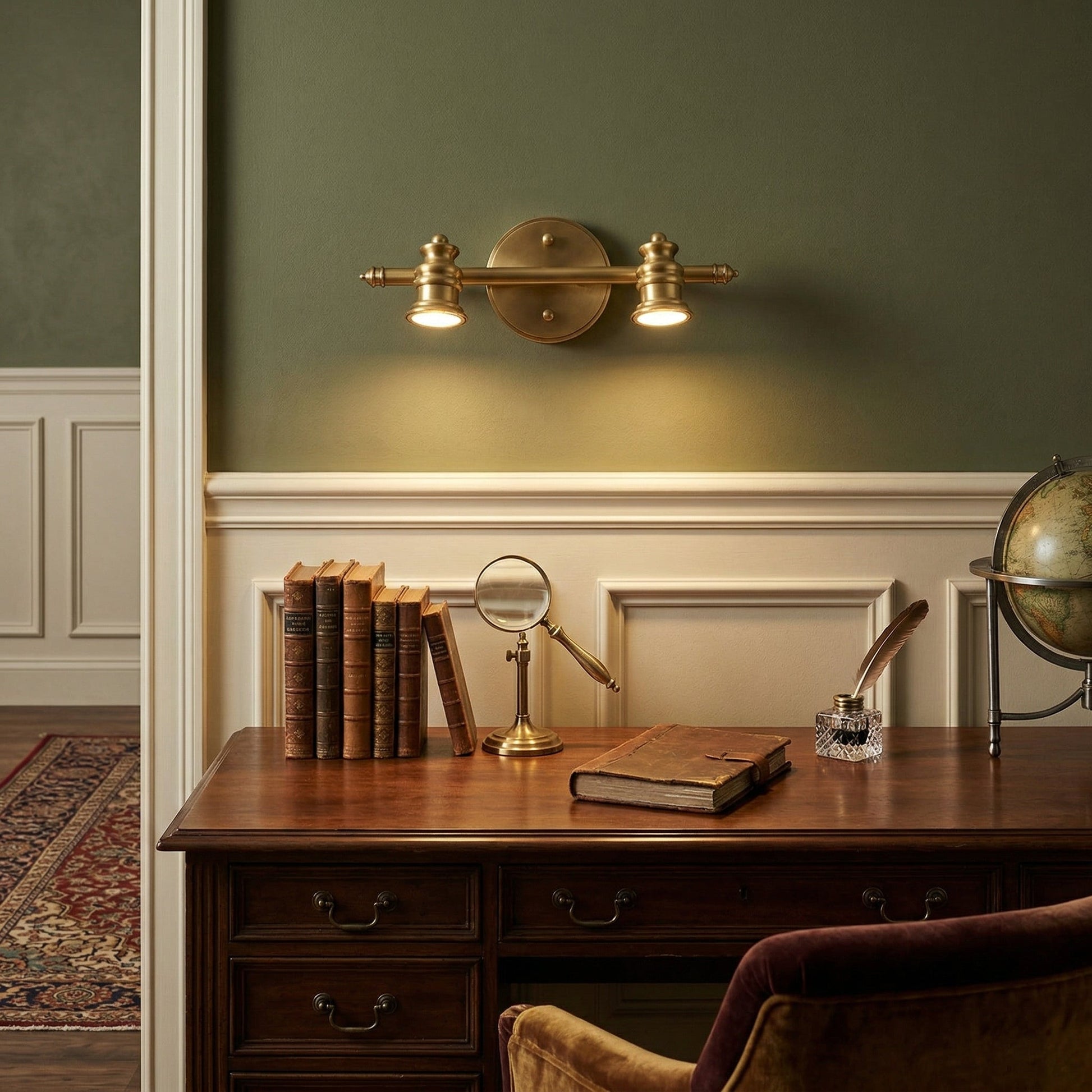 Side profile of the Halophane Brass Wall Lamp showing its low profile.