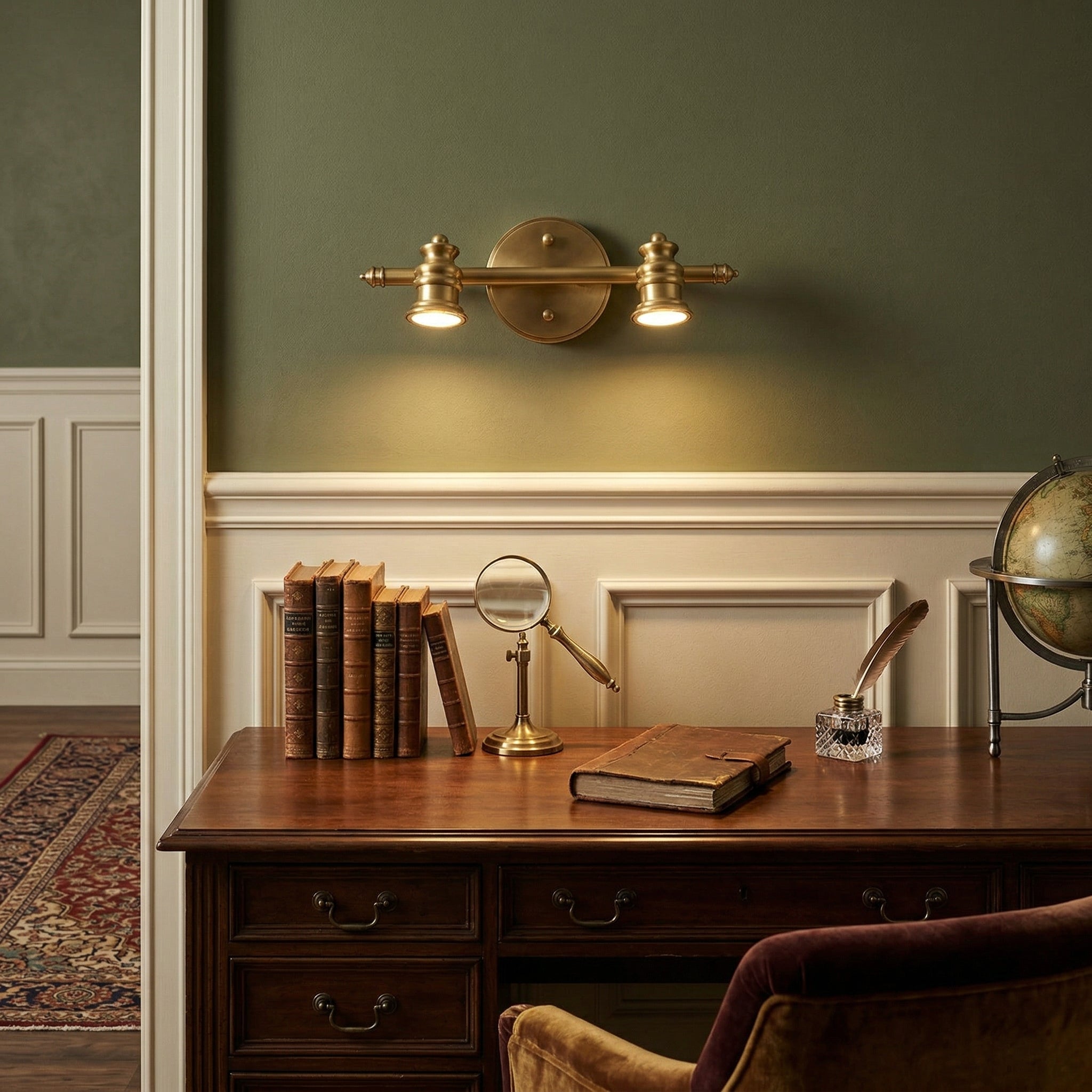 Side profile of the Halophane Brass Wall Lamp showing its low profile.