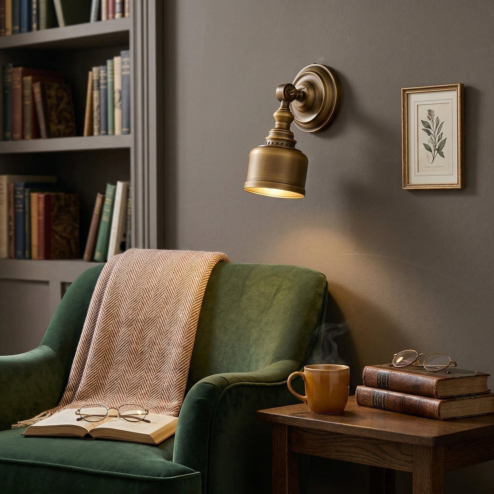 Close-up of the turned brass cylindrical shade.