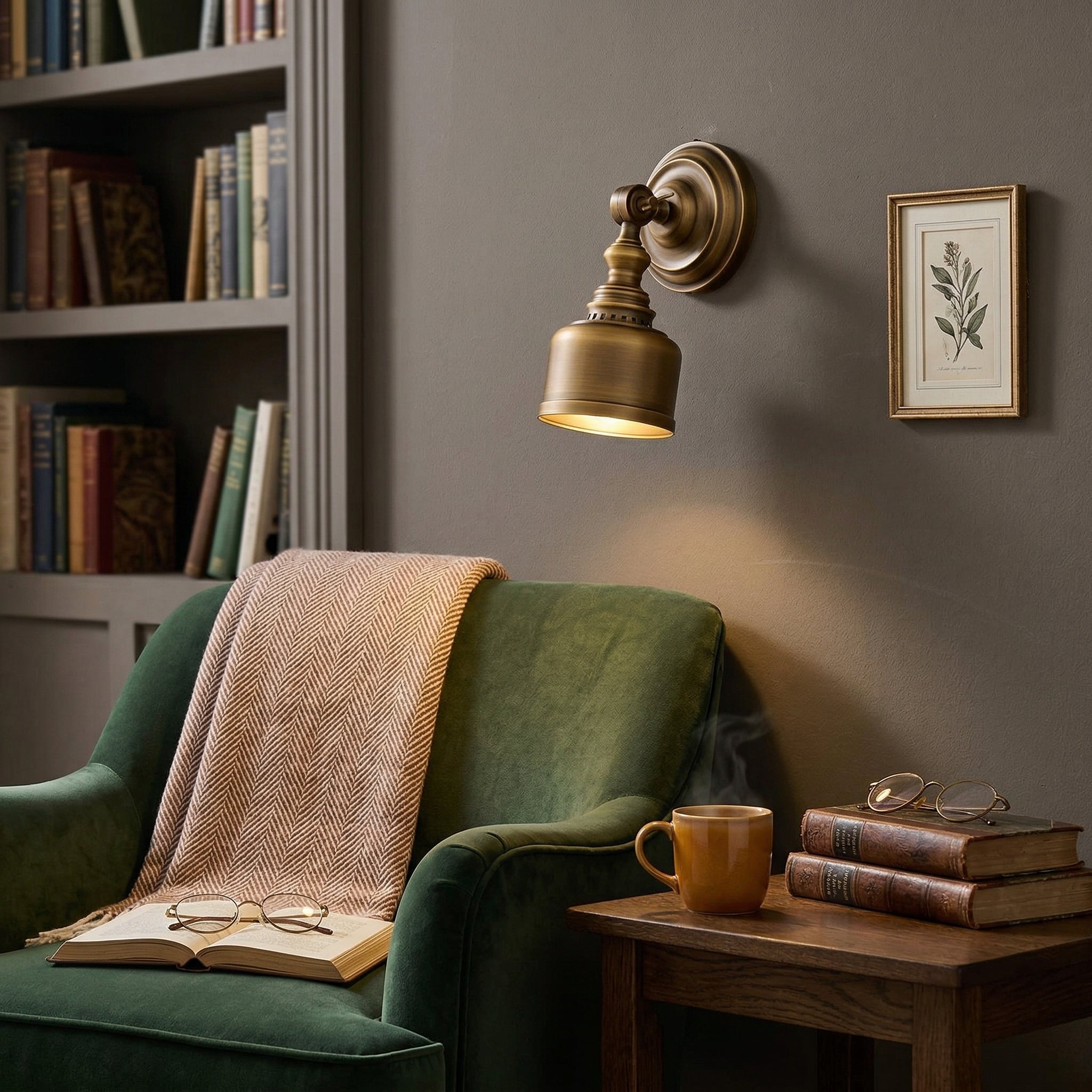 Close-up of the turned brass cylindrical shade.