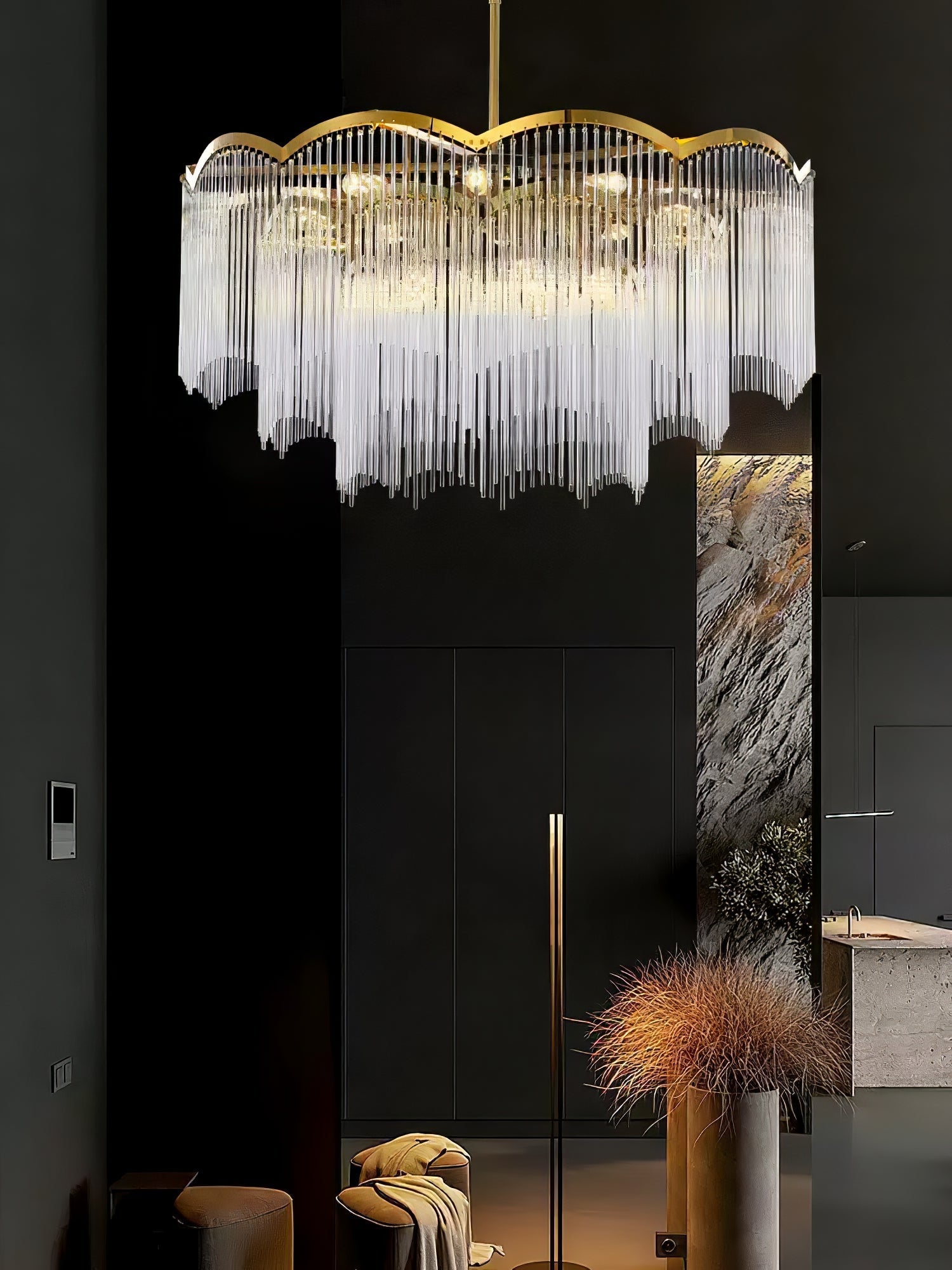 Eminex Chandelier Glass Rod Wave Shape-Neutral Decor