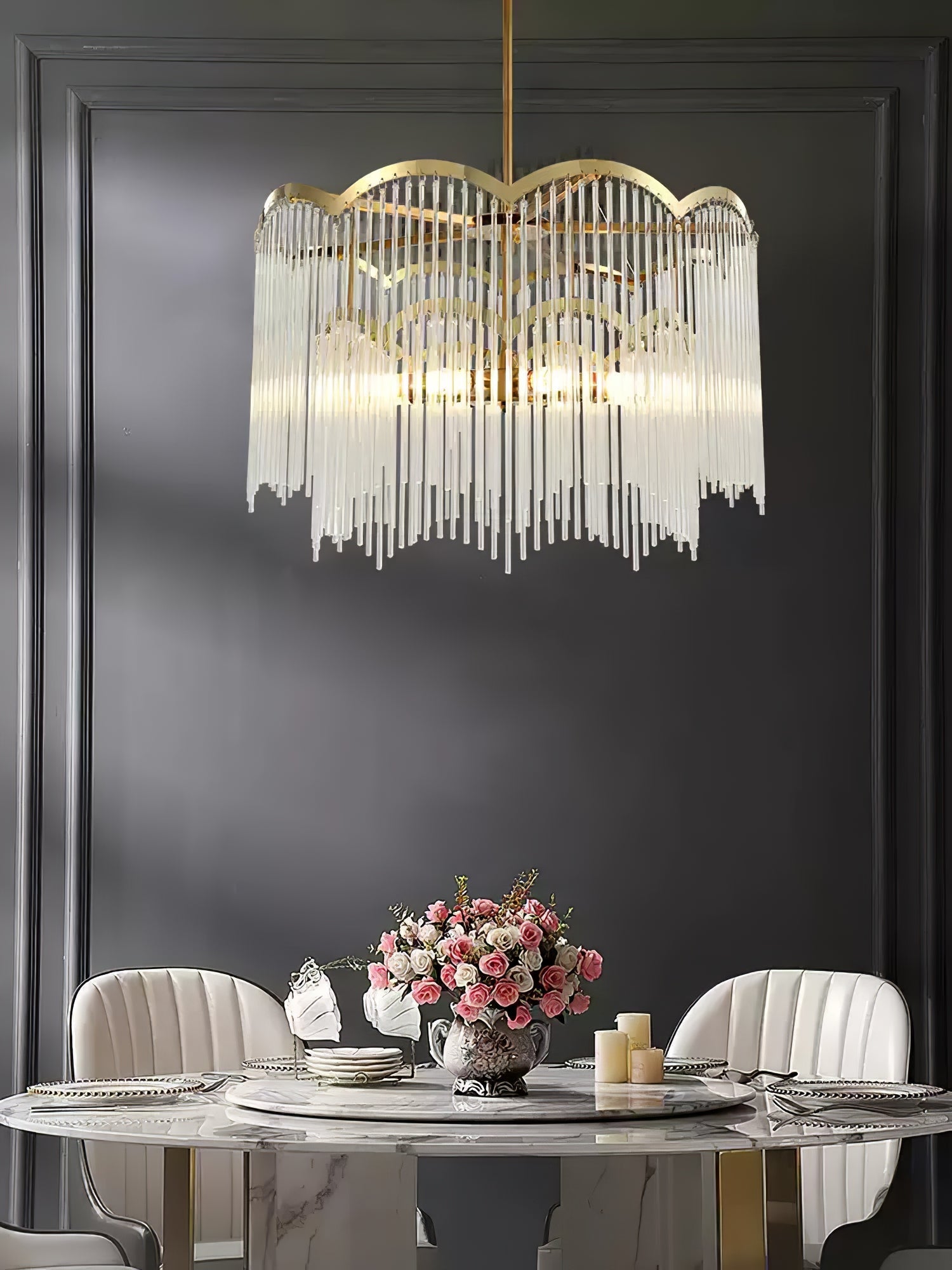 Eminex Chandelier Glass Rod Wave Shape-Neutral Decor