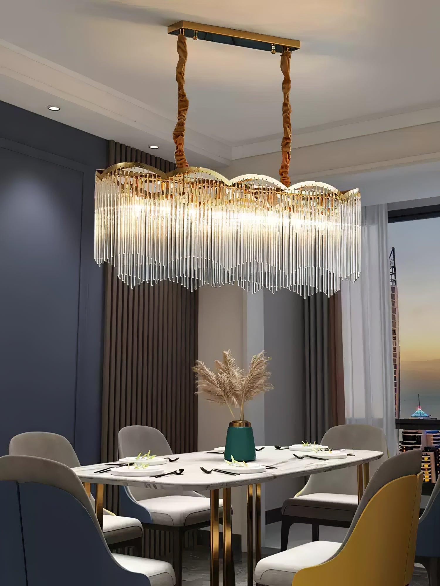 Eminex Chandelier Glass Rod Wave Shape-Neutral Decor