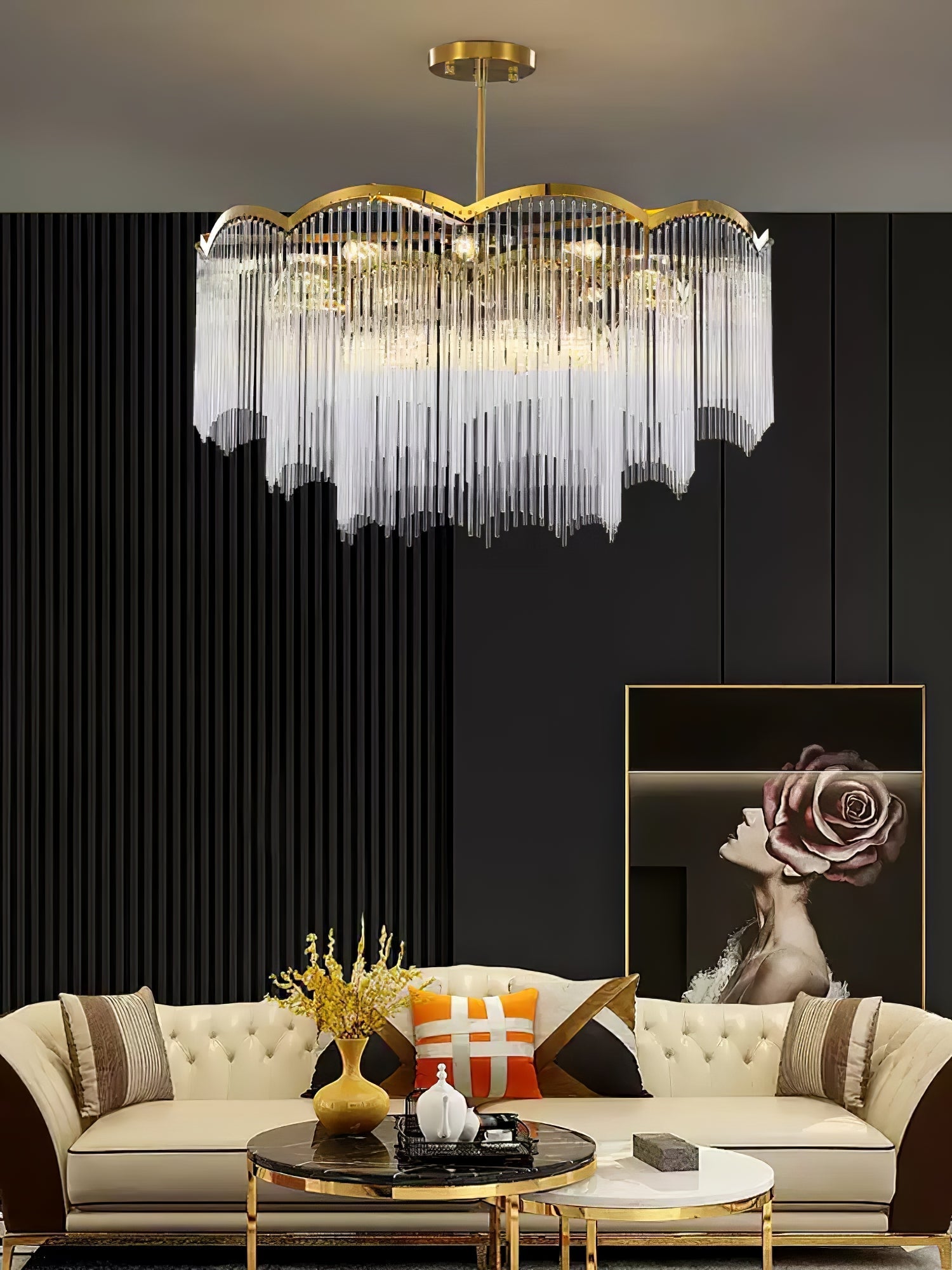 Eminex Chandelier Glass Rod Wave Shape-Neutral Decor