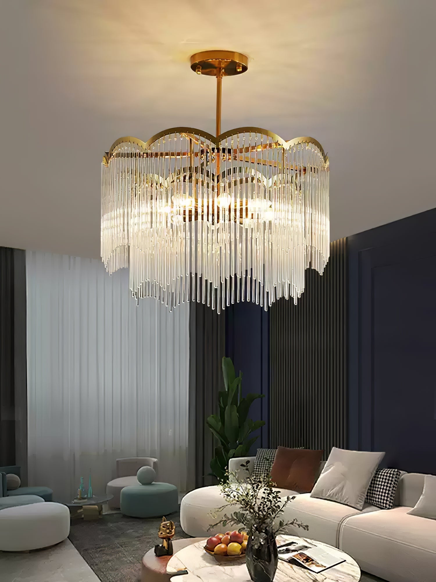 Eminex Chandelier Glass Rod Wave Shape-Neutral Decor
