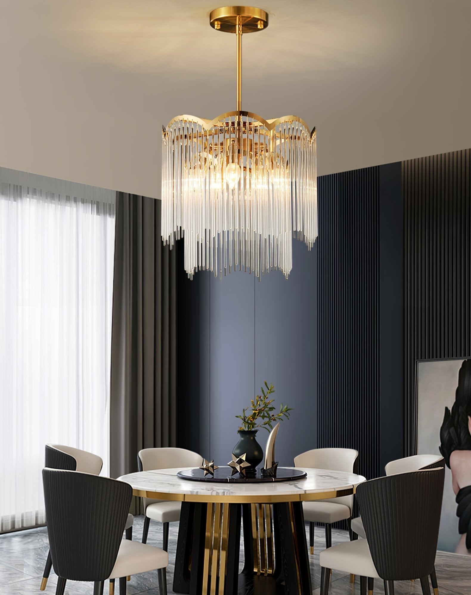 Eminex Chandelier Glass Rod Wave Shape-Neutral Decor
