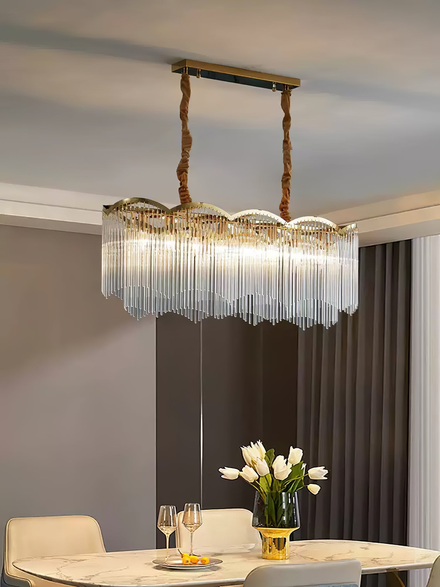 Eminex Chandelier Glass Rod Wave Shape-Neutral Decor