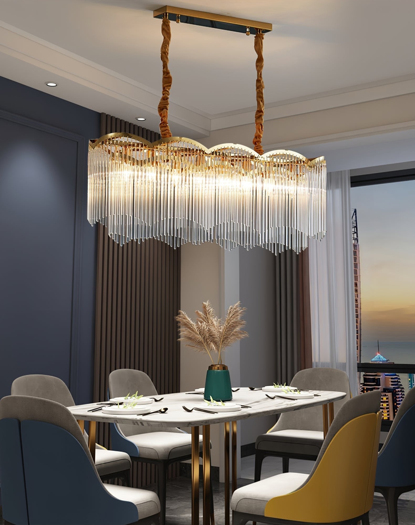 Eminex Chandelier Glass Rod Wave Shape-Neutral Decor