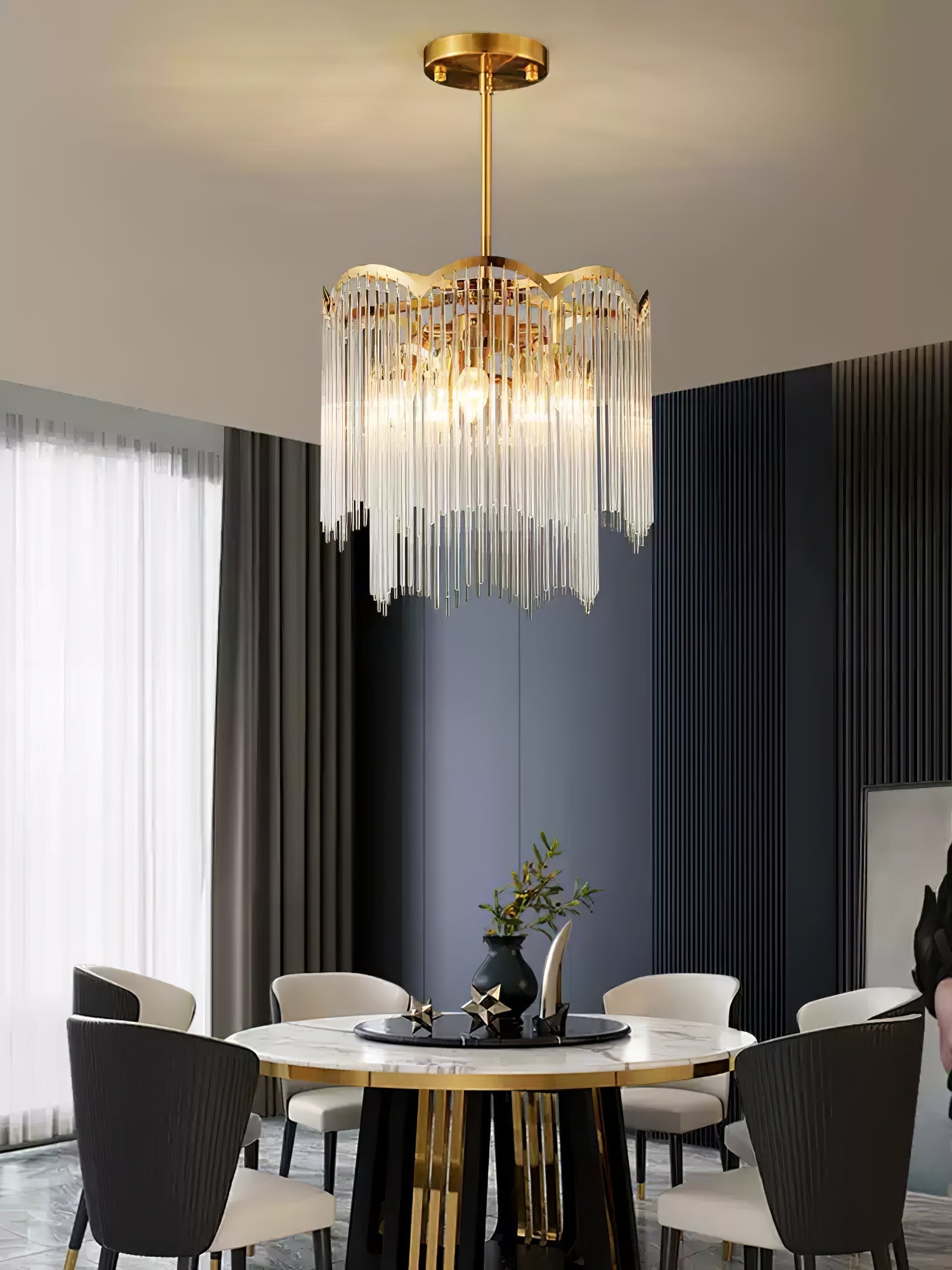 Eminex Chandelier Glass Rod Wave Shape-Neutral Decor