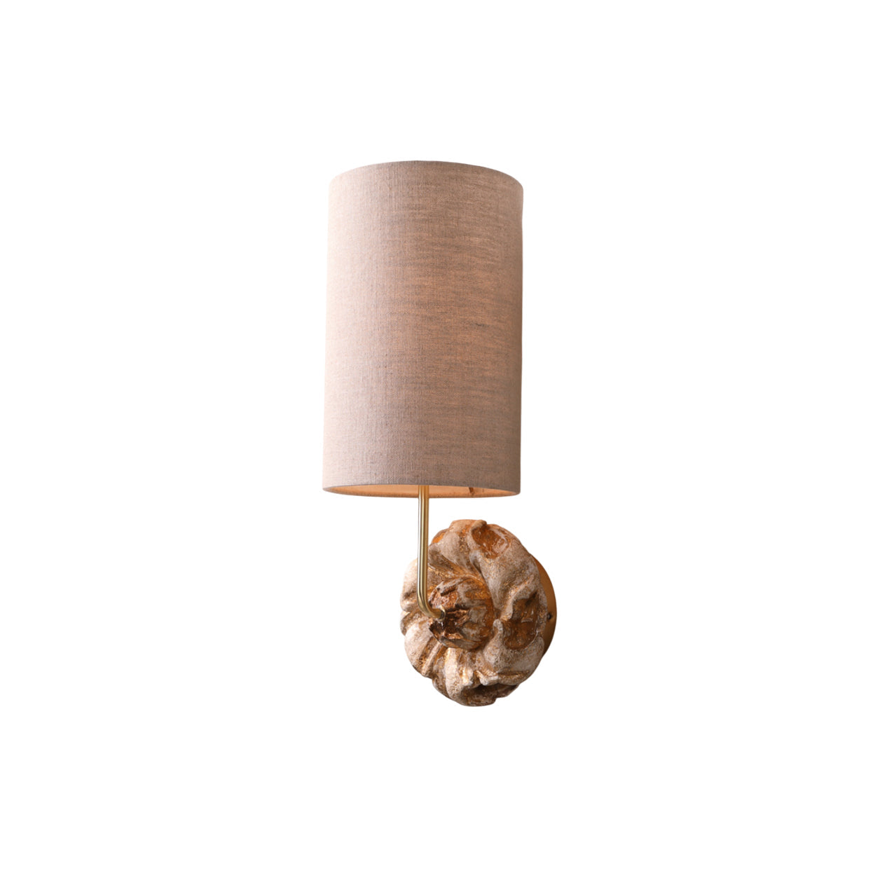 Claudia Wall Lamp with gold finish and white fabric shade.