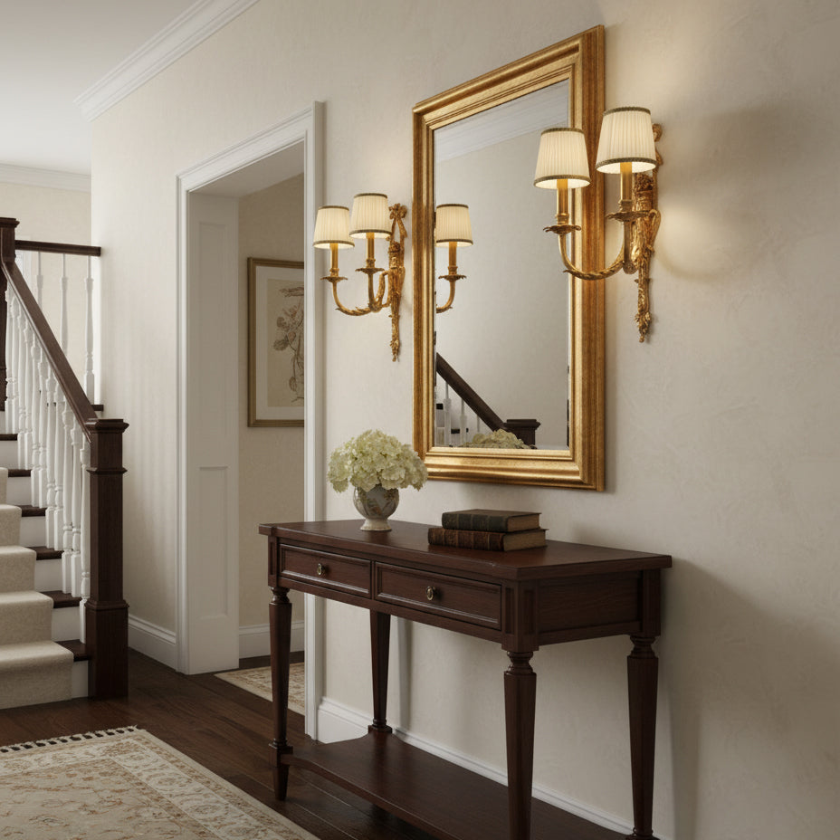 Close-up of the brass body of the Claudine Wall Lamp.