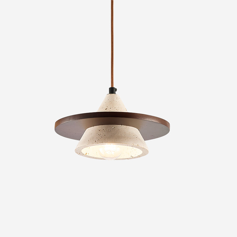Ritta Pendant Light Wooen Disc Travertine