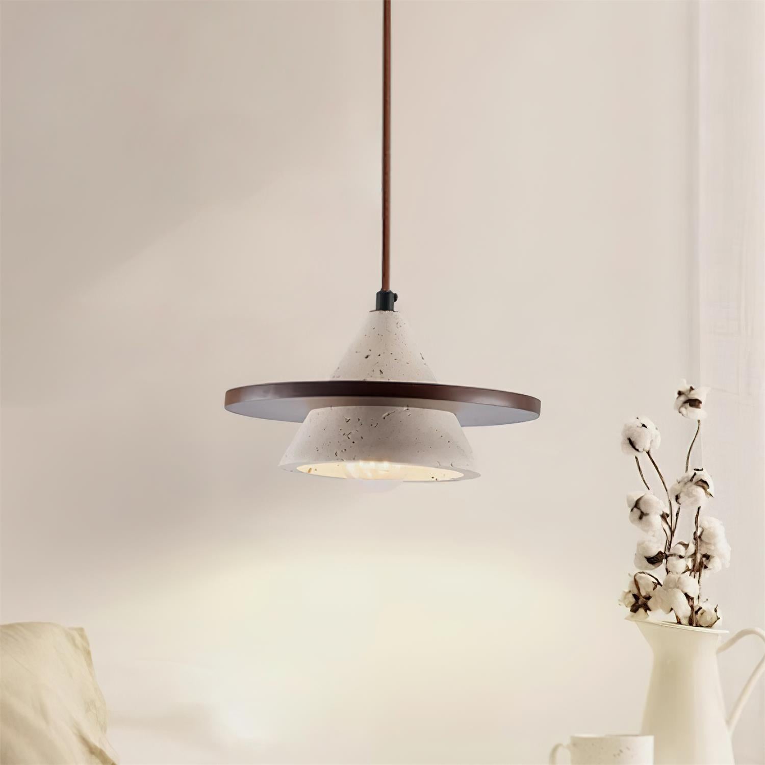 Ritta Pendant Light Wooen Disc Travertine