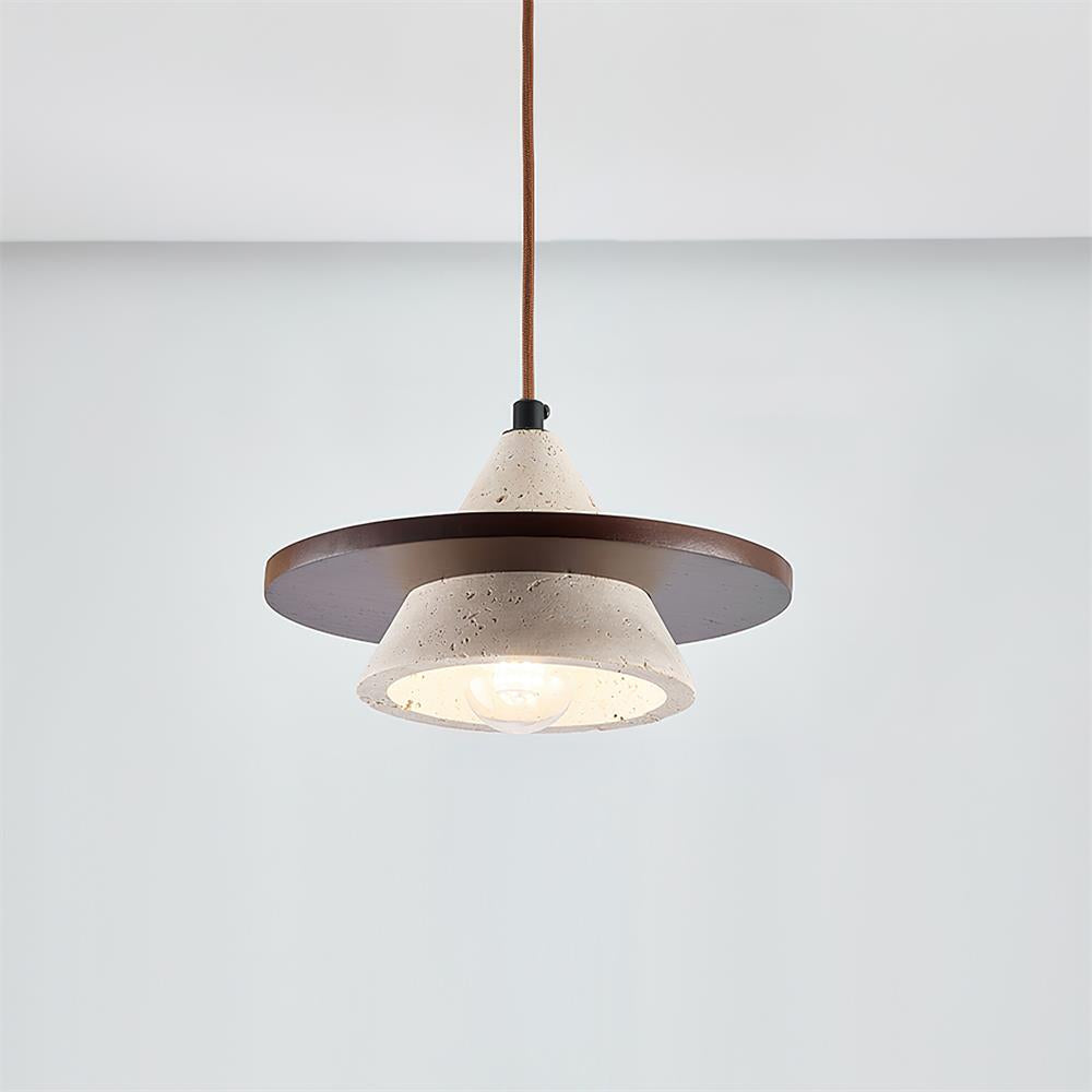 Ritta Pendant Light Wooen Disc Travertine