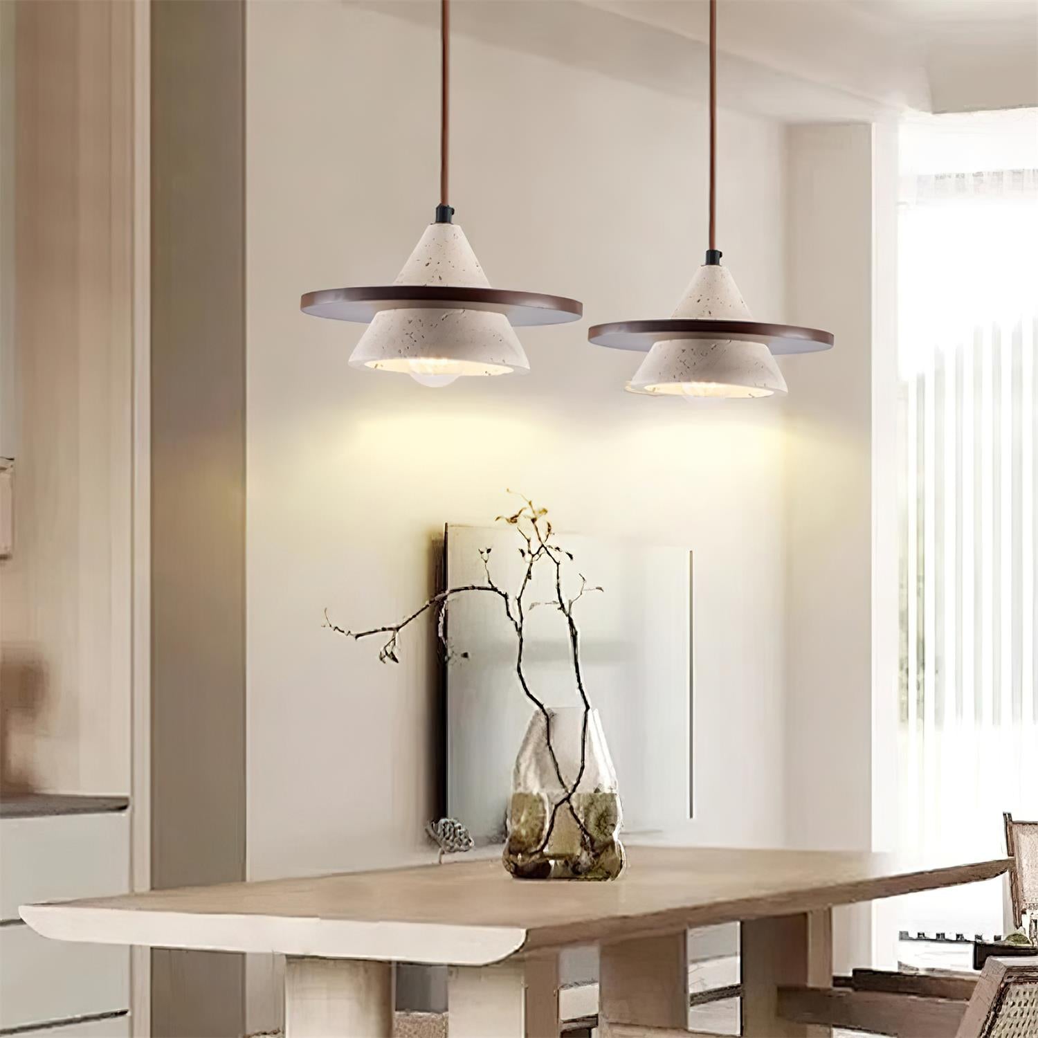 Ritta Pendant Light Wooen Disc Travertine