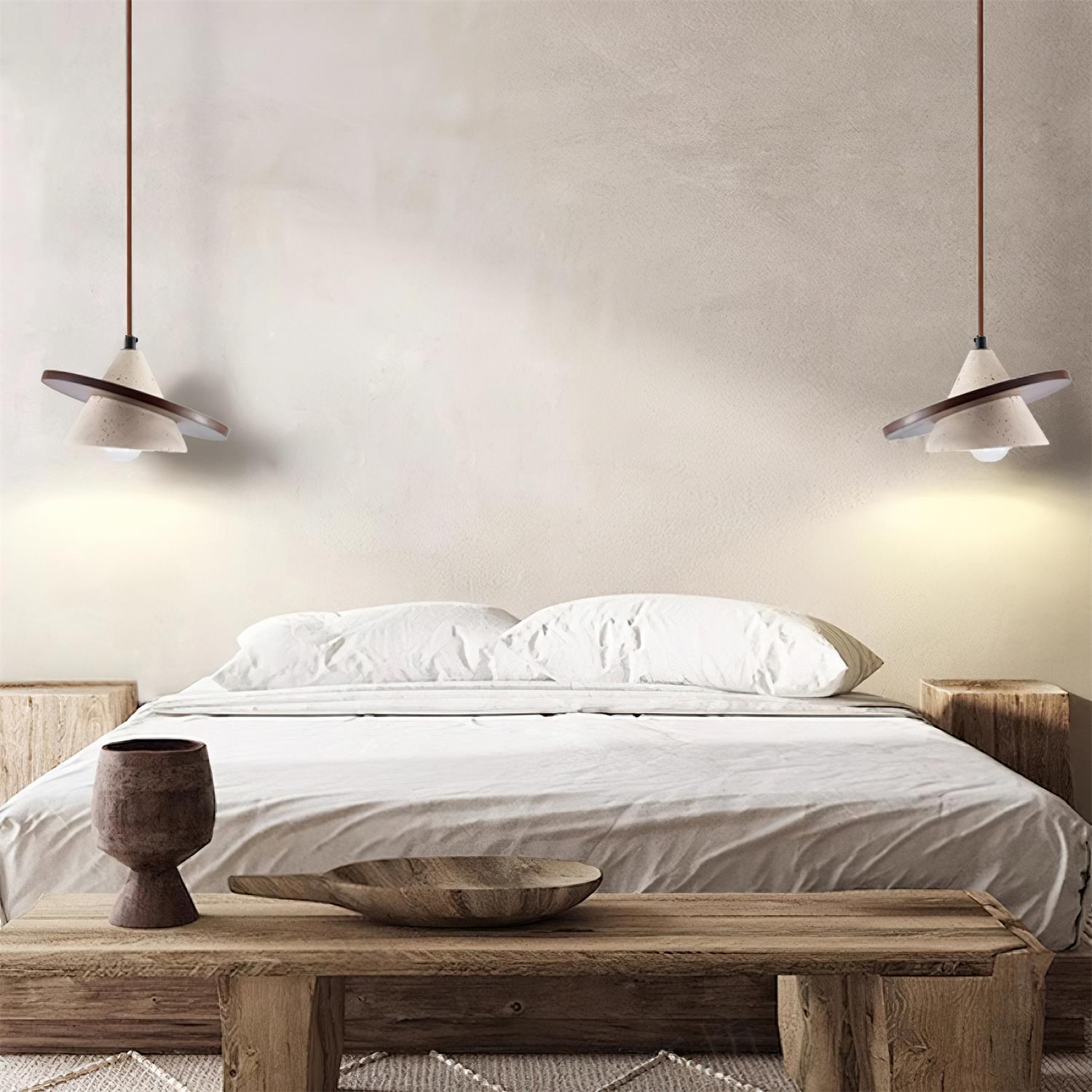 Ritta Pendant Light Wooen Disc Travertine
