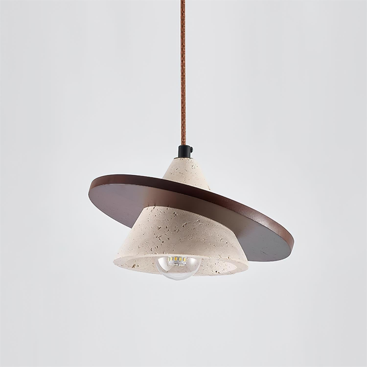 Ritta Pendant Light Wooen Disc Travertine