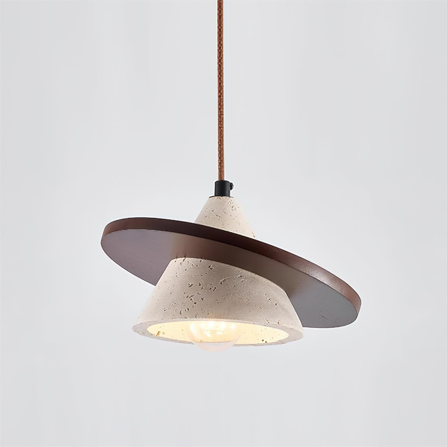 Ritta Pendant Light Wooen Disc Travertine