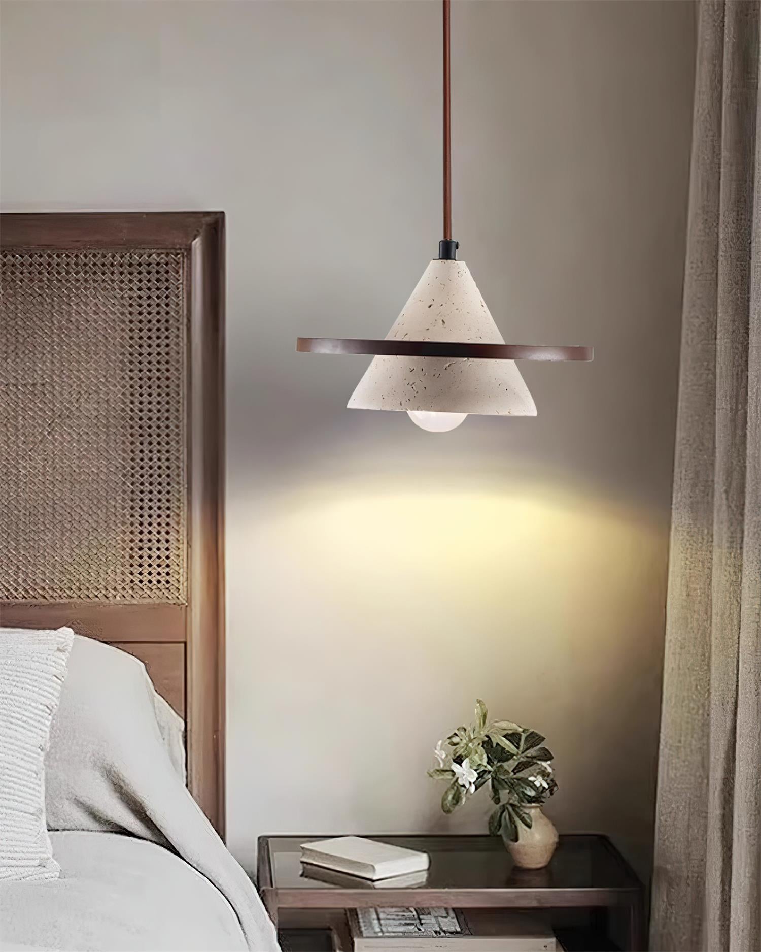 Ritta Pendant Light Wooen Disc Travertine