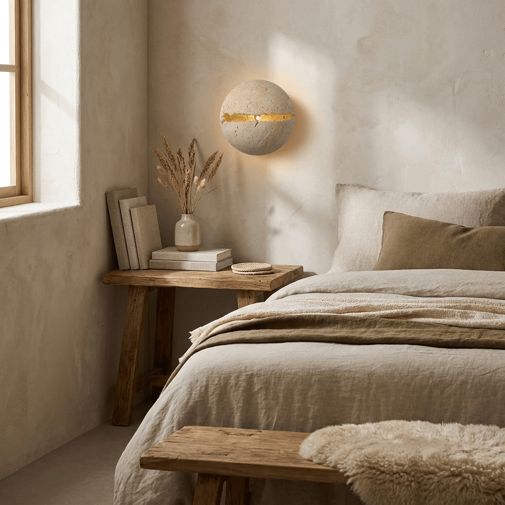 Cleft Travertine Globe Wall Sconce-Neutral Decor