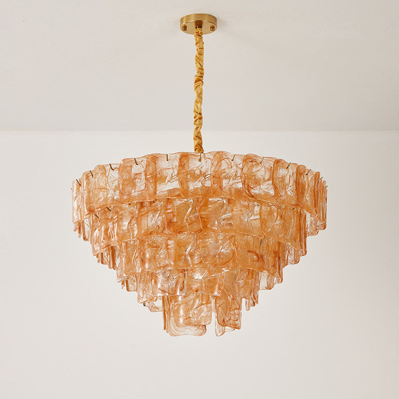 View from directly below the Clementine chandelier, emphasizing its layered structure.
