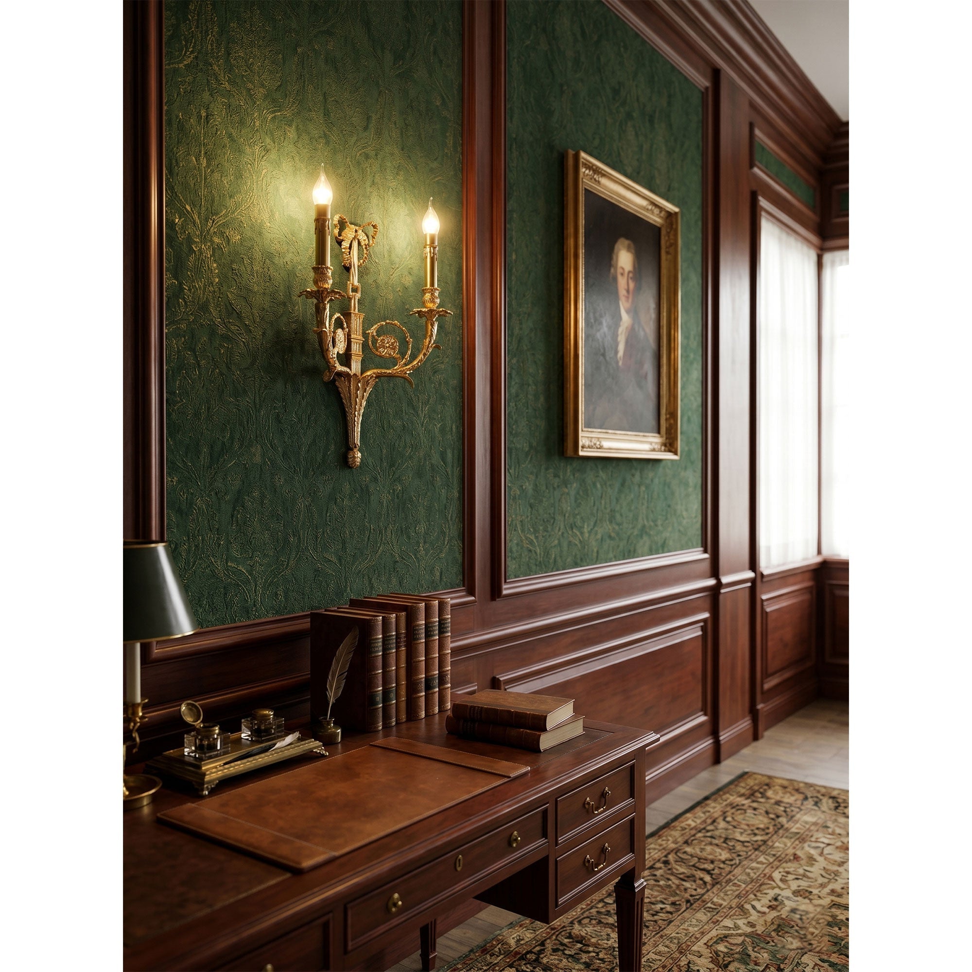 Detail shot of the floral scrollwork on the Cleveland Wall Sconce.