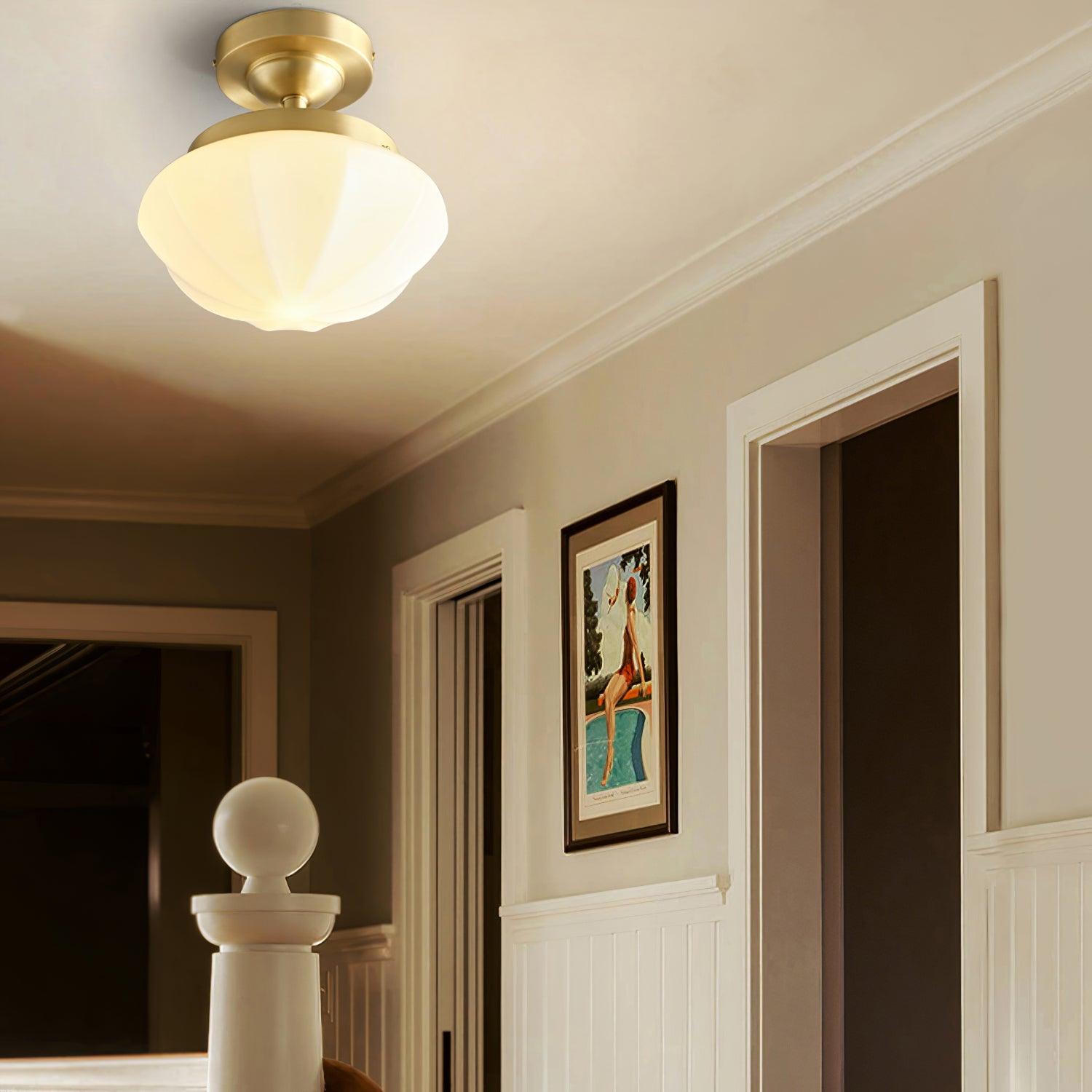 Elsilisra Nordic Art Brass Glass Flush Mount Ceiling Light-Neutral Decor