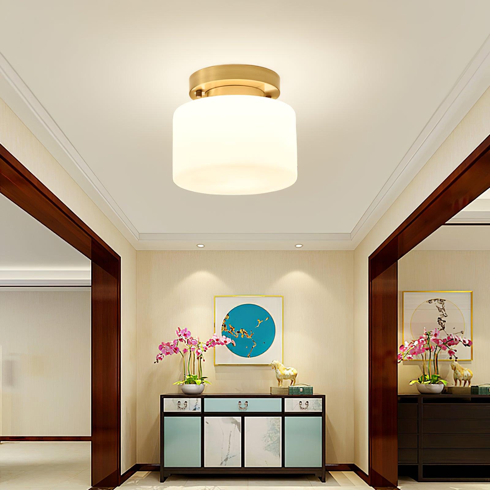 Elsilisra Nordic Art Brass Glass Flush Mount Ceiling Light-Neutral Decor