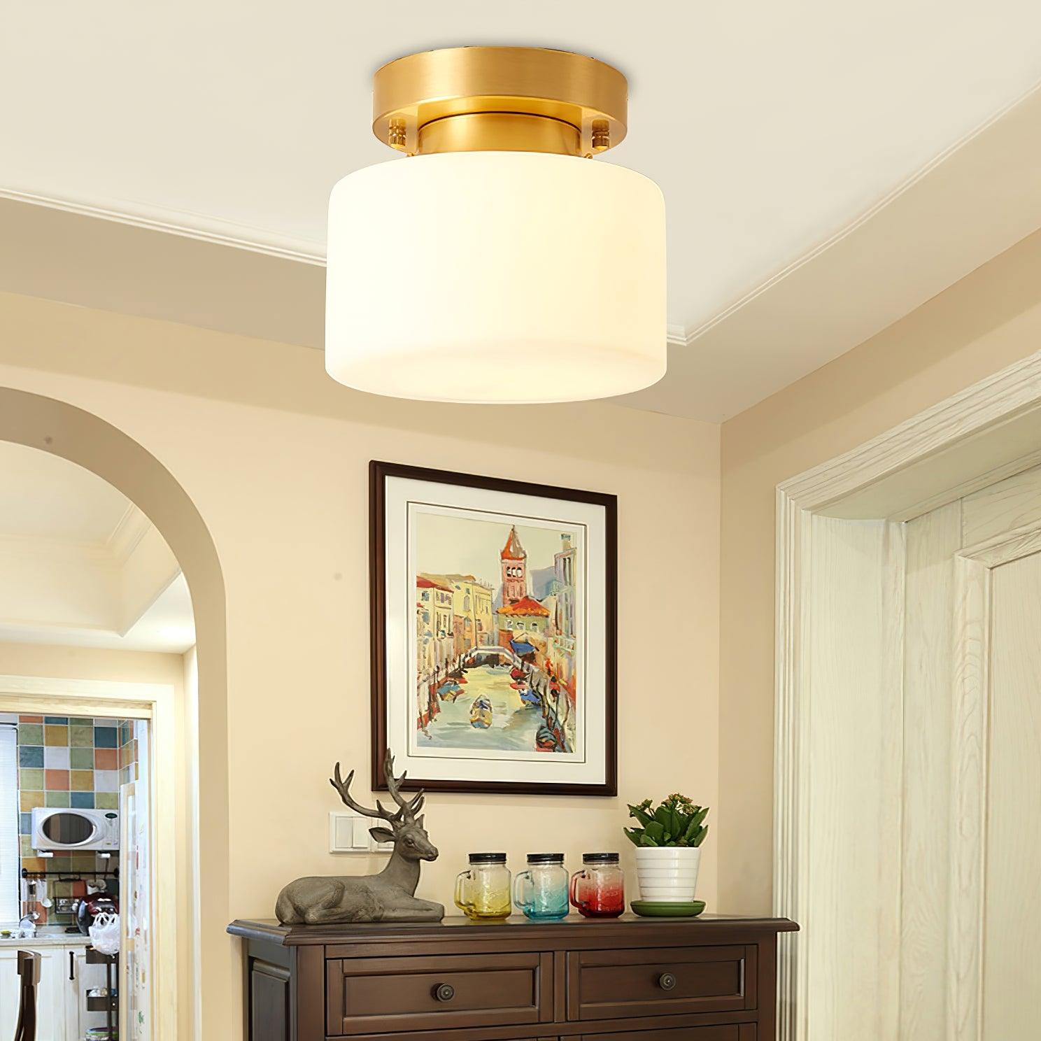 Elsilisra Nordic Art Brass Glass Flush Mount Ceiling Light-Neutral Decor